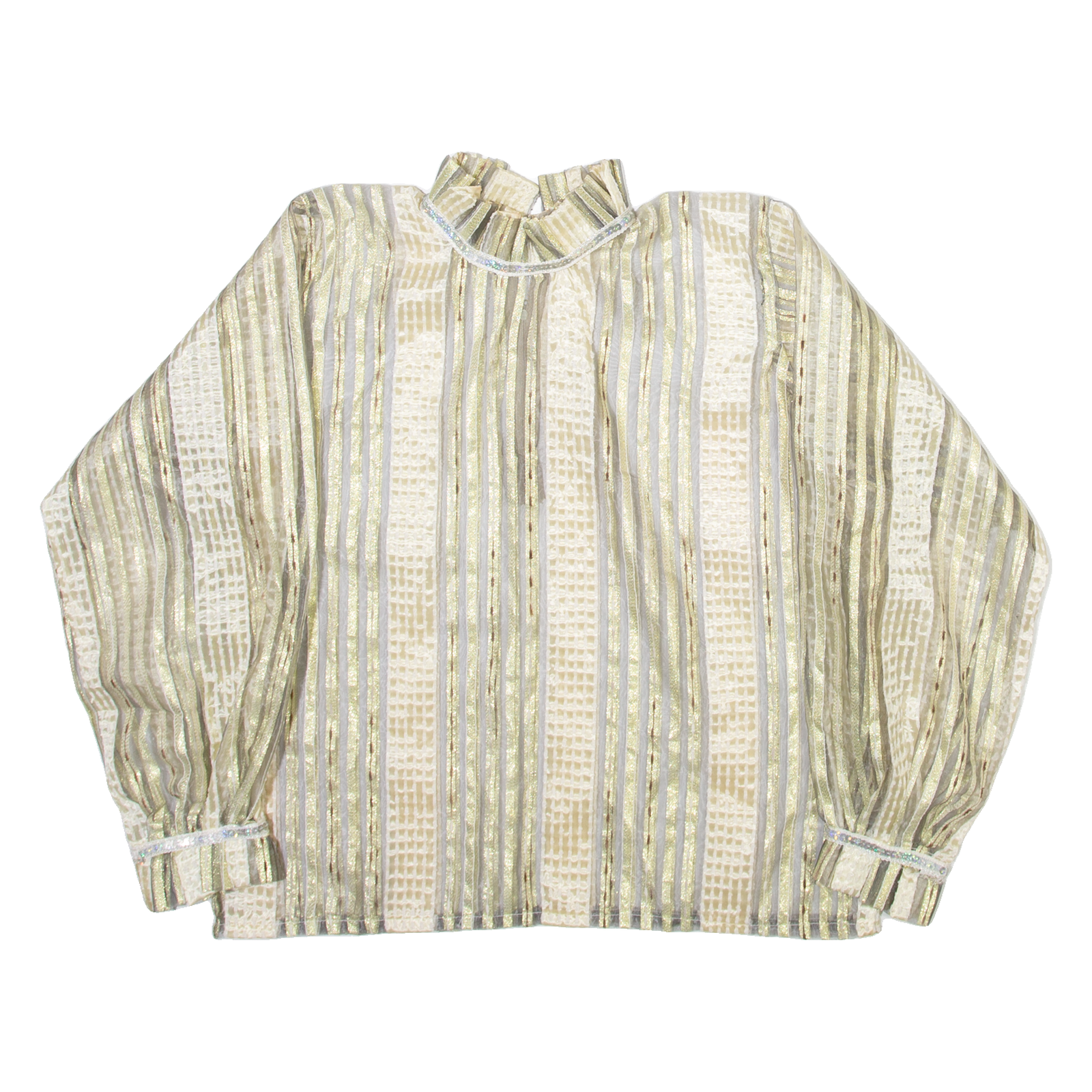 Sheer Womens Printed Blouse Gold High Neck Long Sleeve Striped M Refurbished - N/A refurbished available on Cerqular