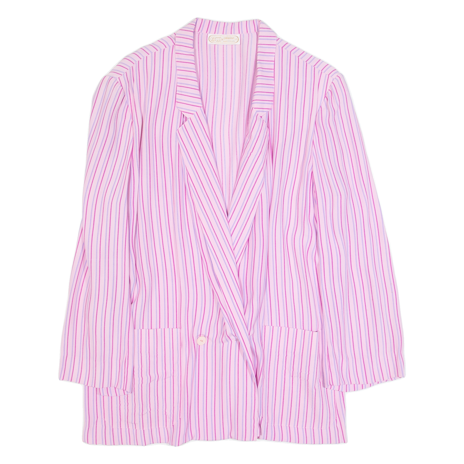 CM CREATION Blazer Style Womens Printed Blouse Pink Collared Striped M Refurbished - N/A refurbished available on Cerqular