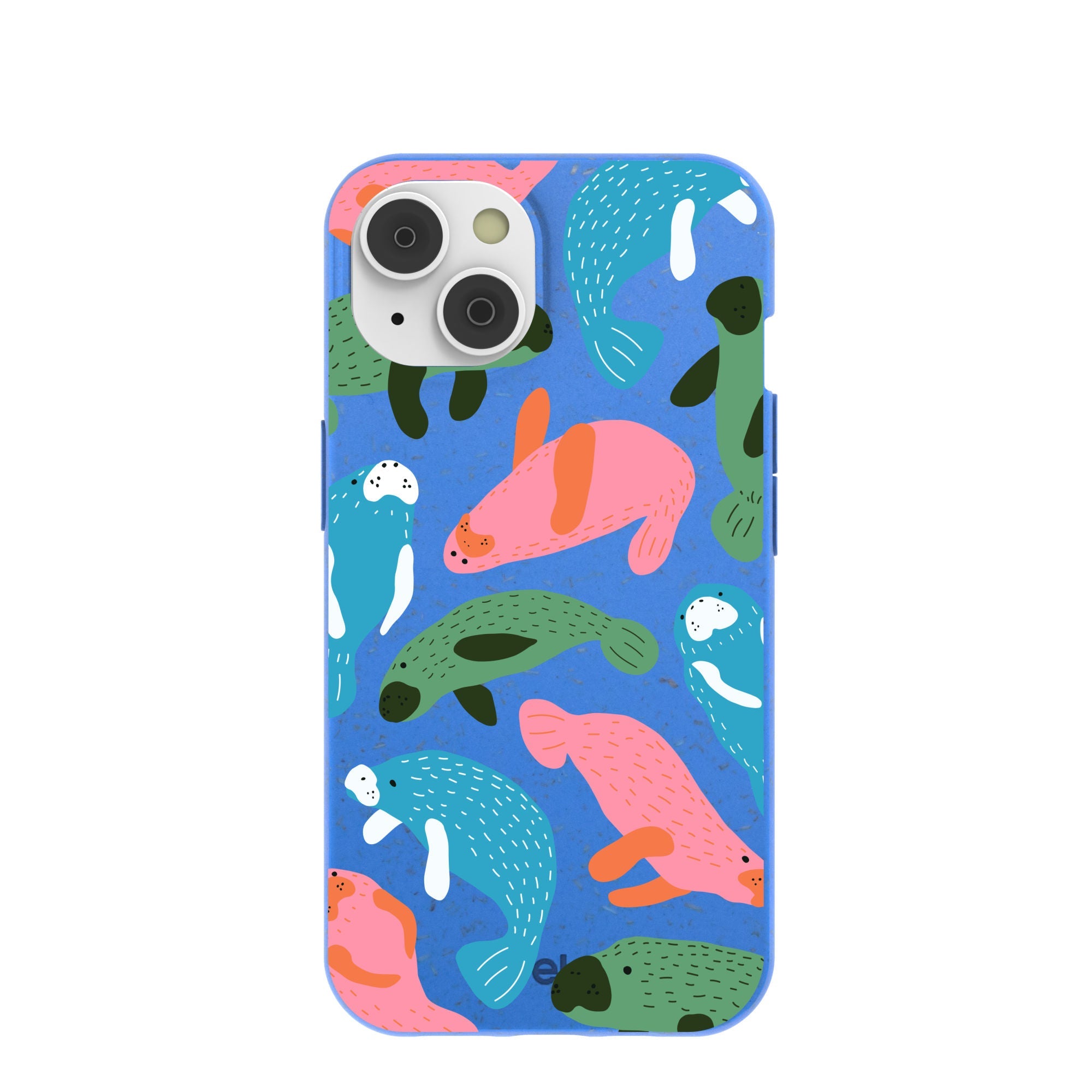 Electric Blue Sea Cows iPhone 14/16e Case Refurbished - Pela Case refurbished available on Cerqular