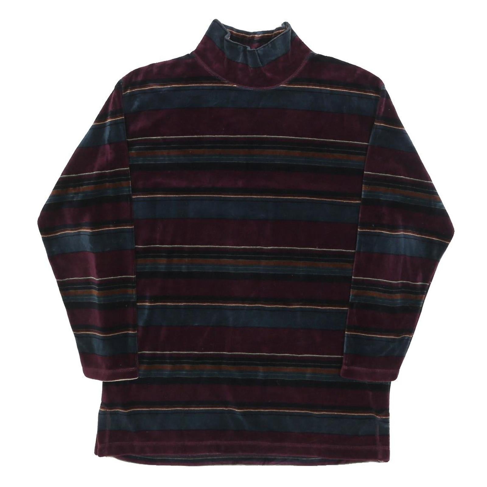 Mens Burgundy & Blue Striped Sweatshirt M Mock Neck Polyester Blend Casual Refurbished - N/A refurbished available on Cerqular