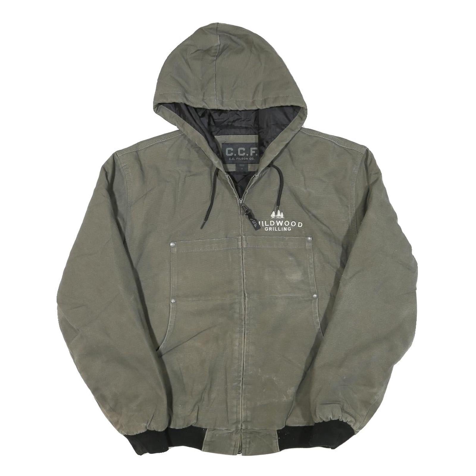 CCF Mens Green Cotton Blend Zip Hooded Jacket S Wildwood Grilling Logo Refurbished - N/A refurbished available on Cerqular