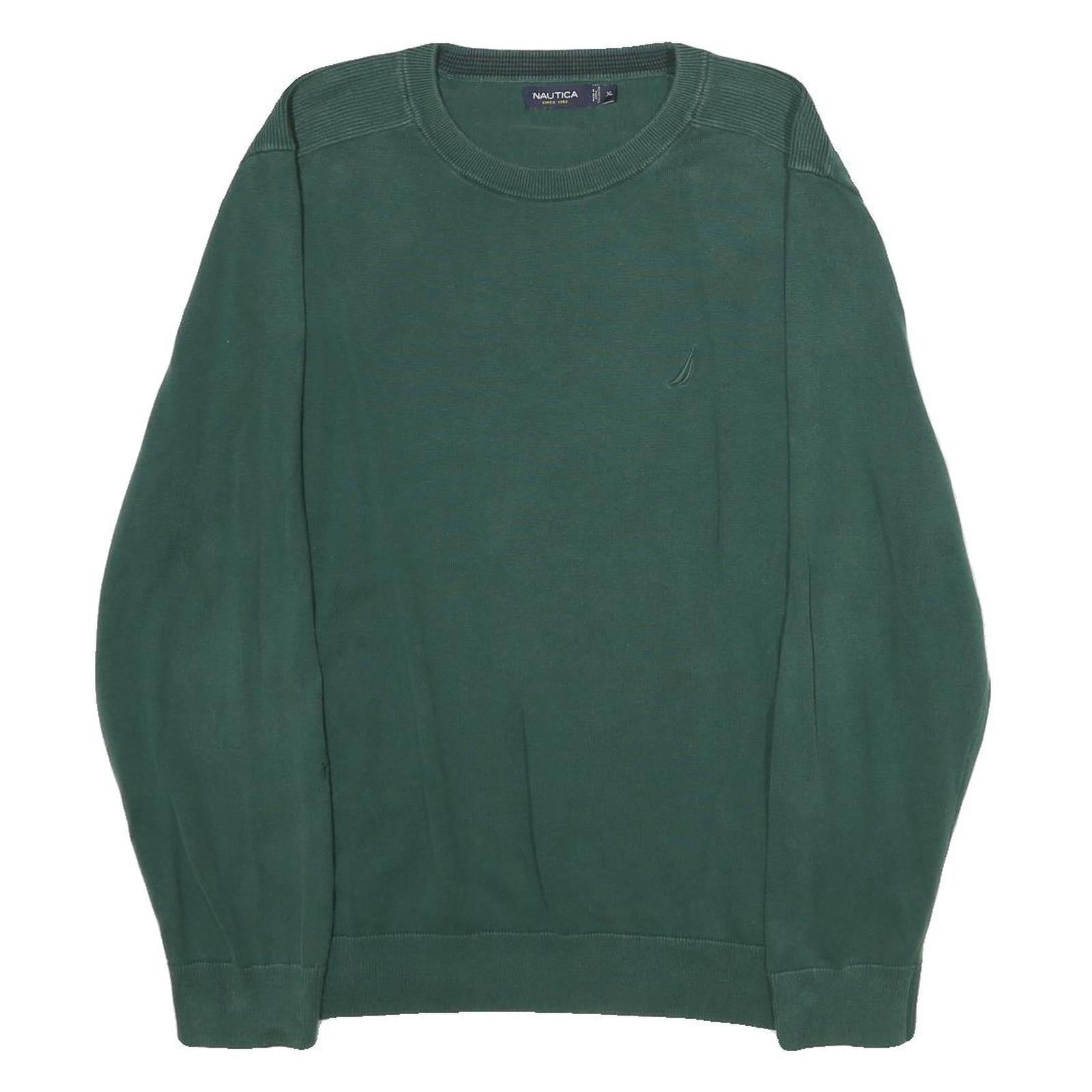 NAUTICA Mens Green Cotton Plain Crew Neck Jumper XL Classic Fit Knitwear Refurbished - N/A refurbished available on Cerqular
