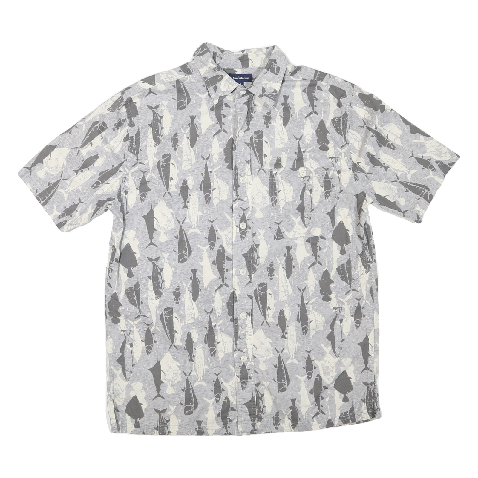 CROFT & BARROW Mens Grey & White Fish Print Shirt S Cotton Blend Casual Summer Refurbished - N/A refurbished available on Cerqular