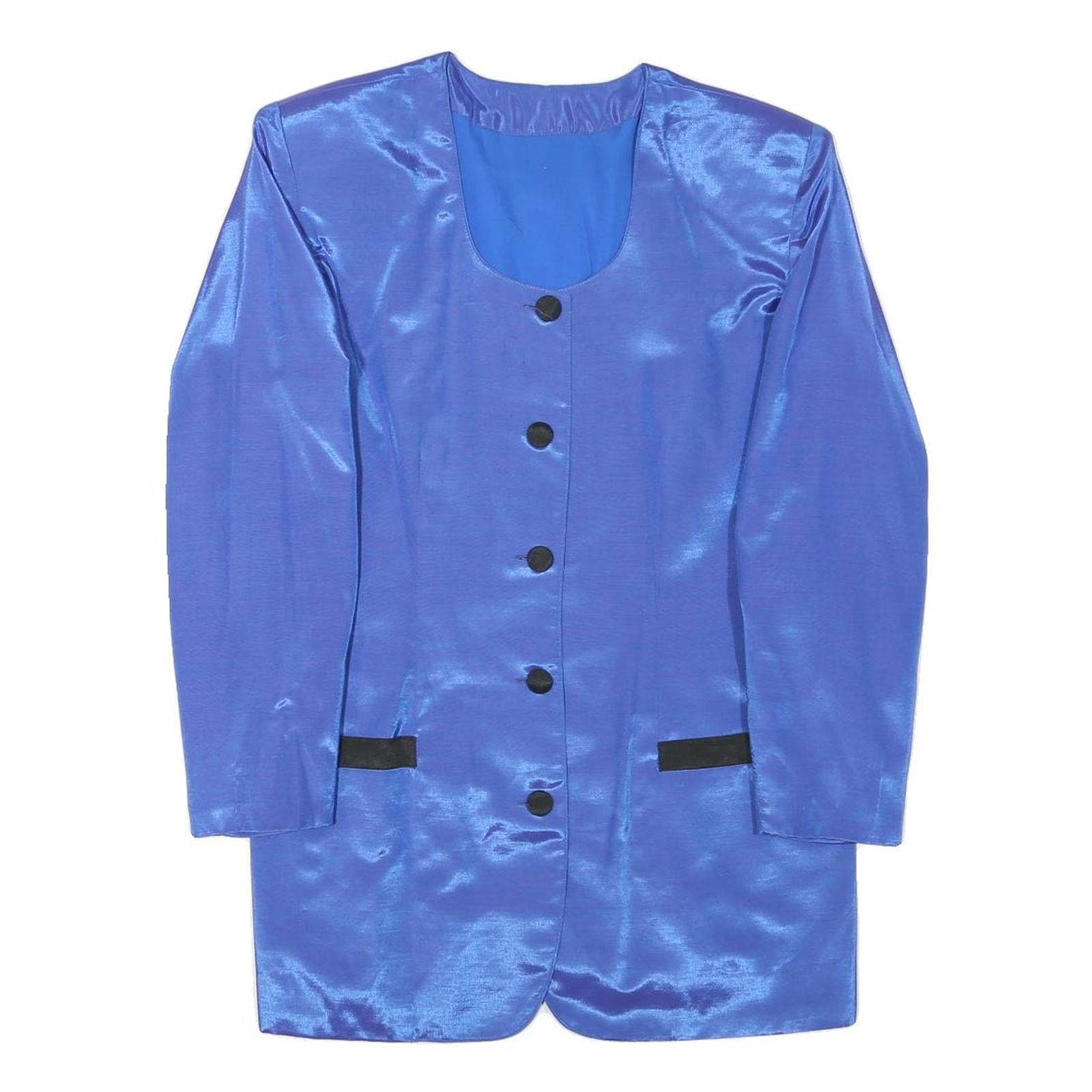 Womens Blue Synthetic Jacket M Plain Button Closure Elegant Lightweight Refurbished - N/A refurbished available on Cerqular