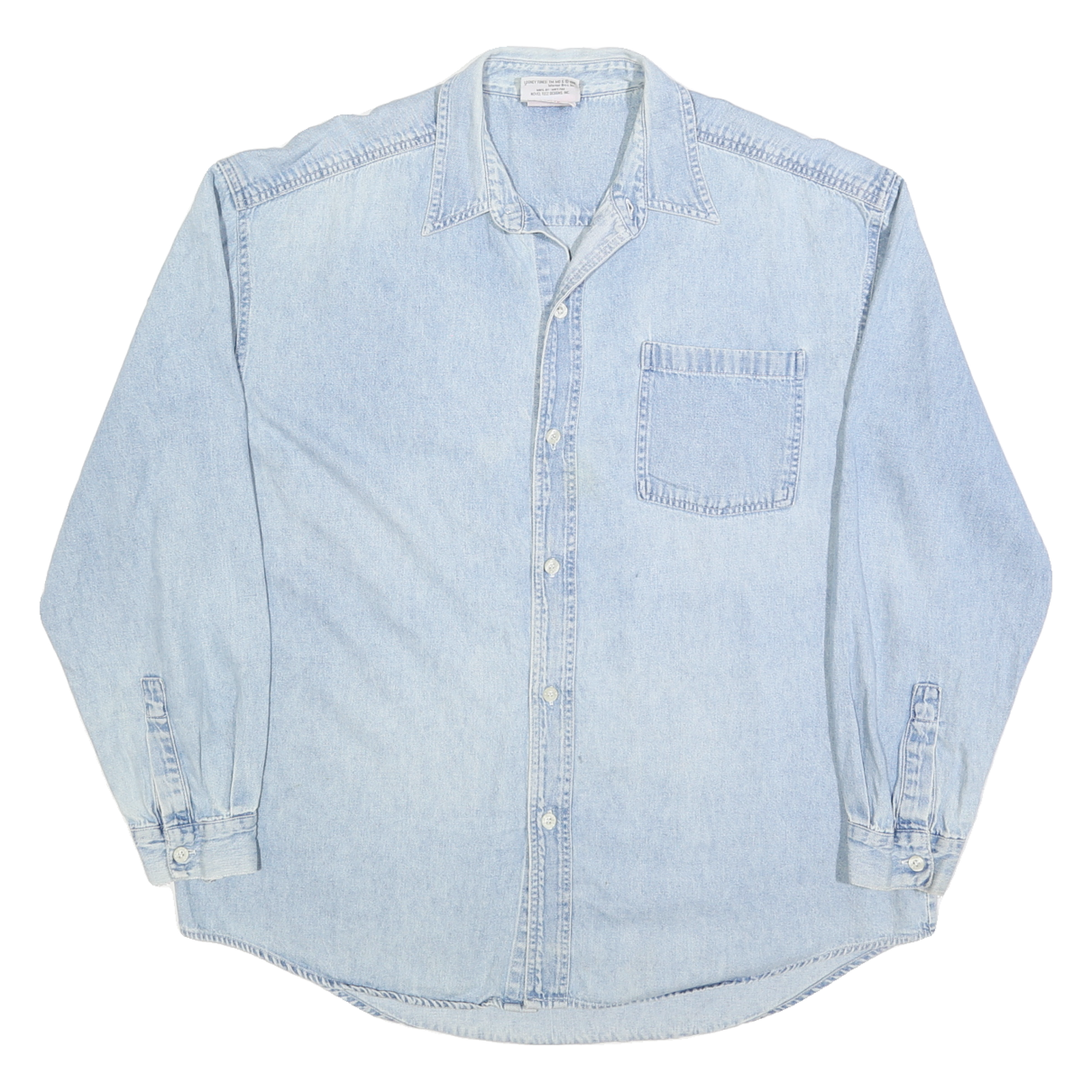 WARNER BROS Mens Blue Denim Shirt XL Cartoon Characters Button Up Long Sleeve Refurbished - N/A refurbished available on Cerqular