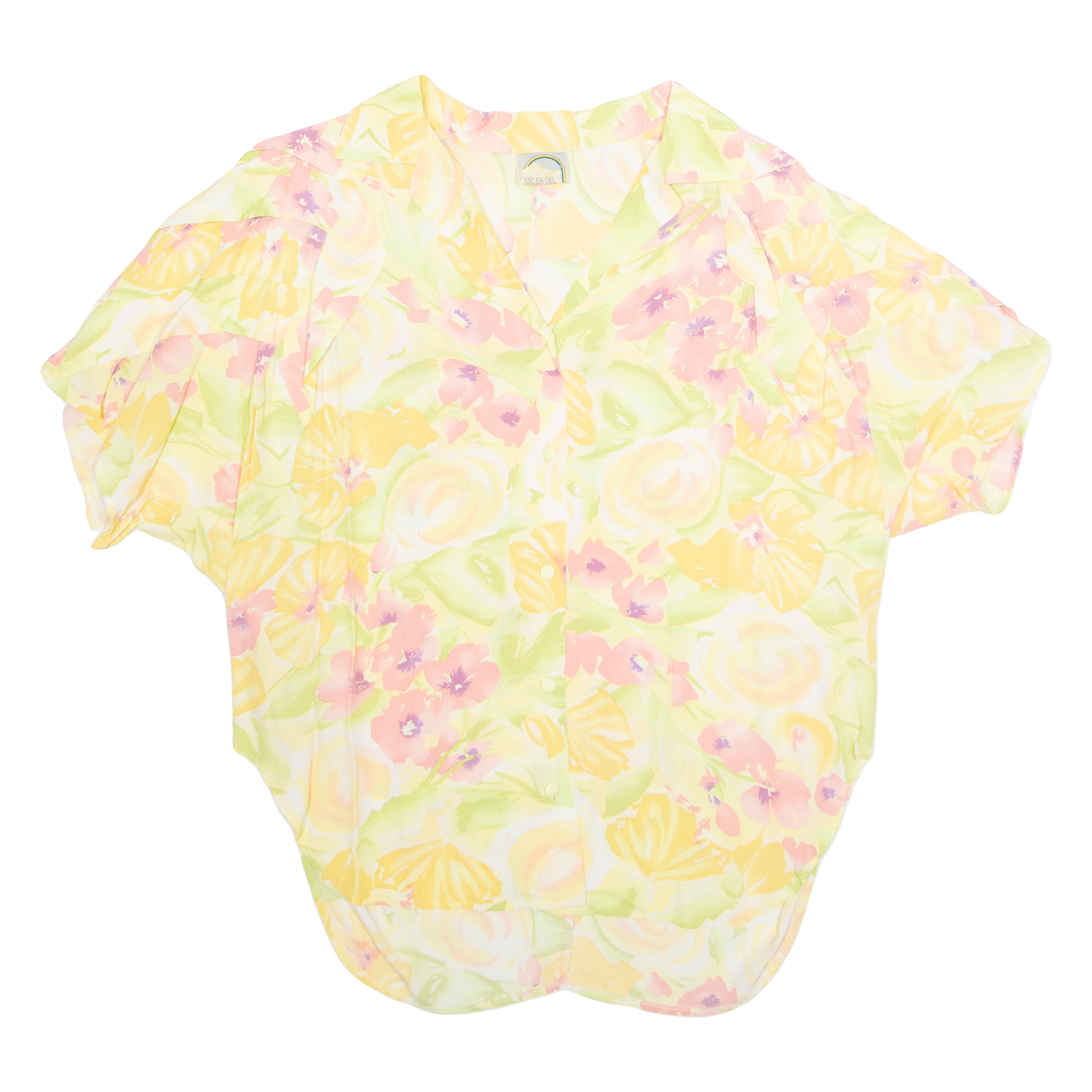 Womens Printed Blouse Yellow V-Neck Floral L Refurbished - N/A refurbished available on Cerqular