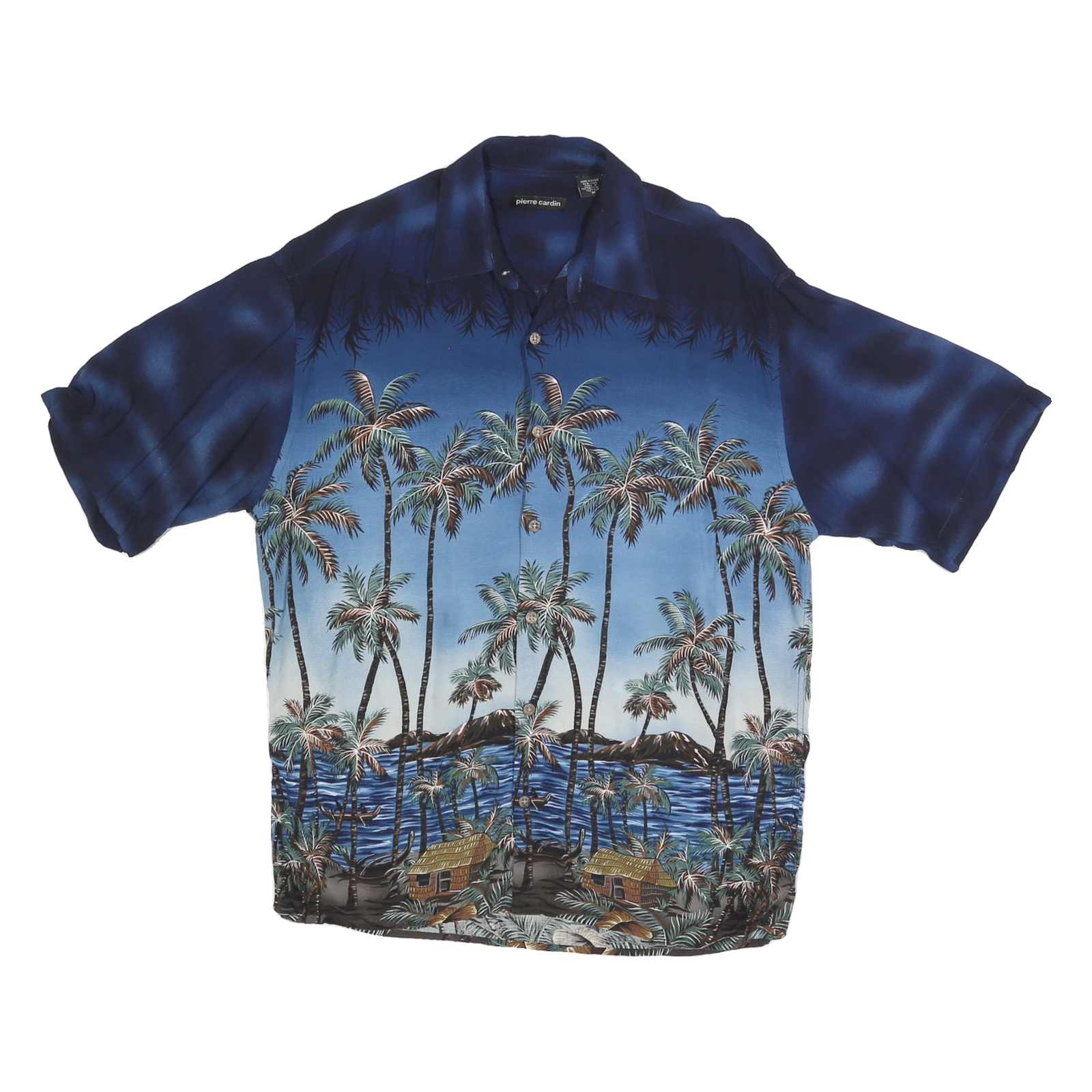 PIERRE CARDIN Mens Blue Hawaiian Shirt M Rayon Short Sleeve Casual Resort Refurbished - N/A refurbished available on Cerqular