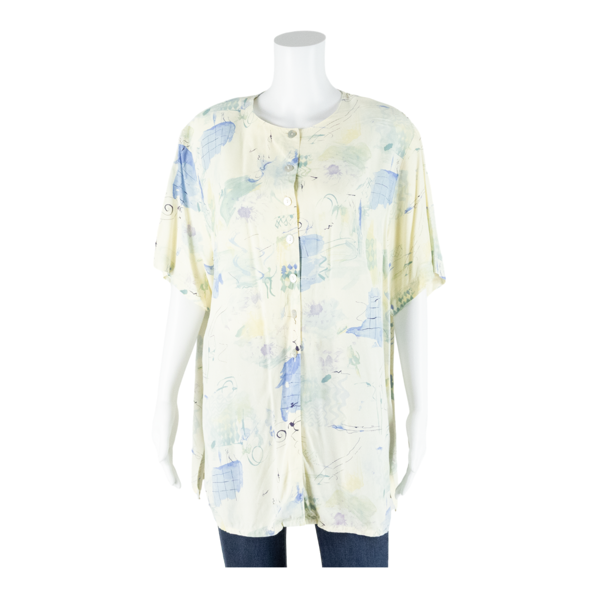 Womens Printed Blouse Cream 90s Crazy Pattern L Refurbished - N/A refurbished available on Cerqular