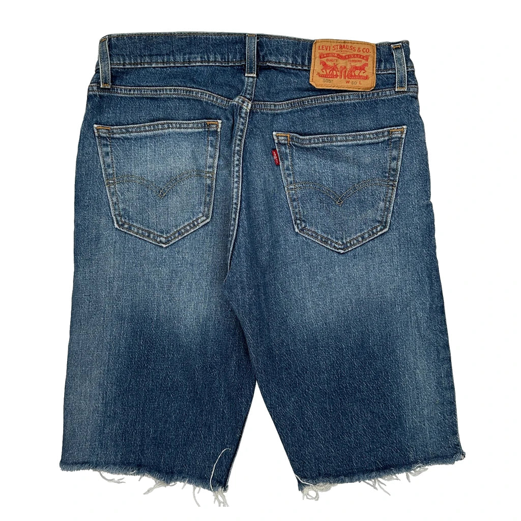 Levis Denim Shorts - 30W 10L Blue Cotton Refurbished - Thrifted (note: this is a term often used to describe second- refurbished available on Cerqular