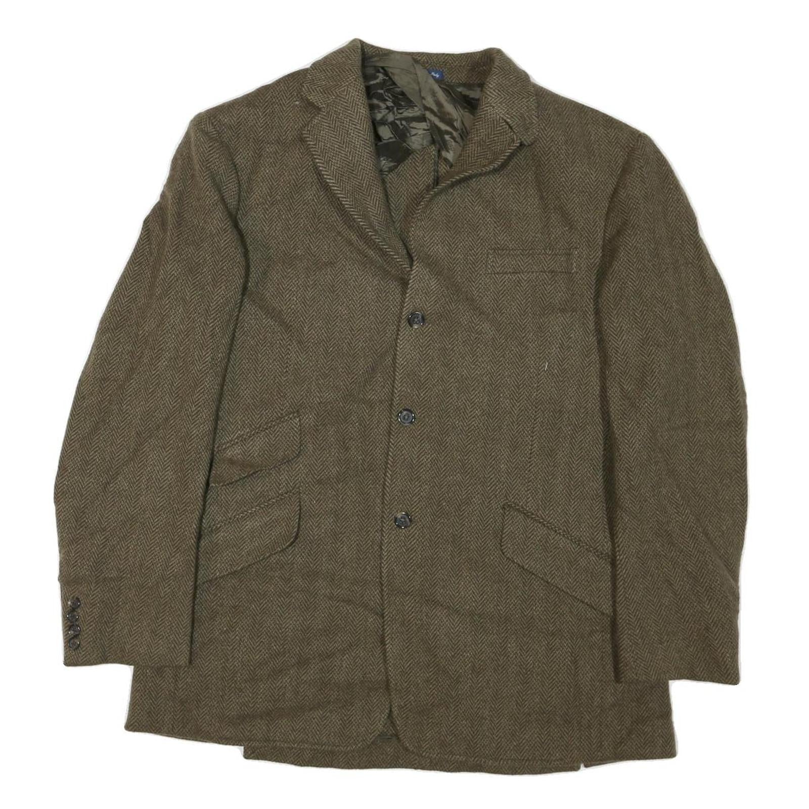 Mens Brown Cotton Blend Classic Button Jacket M Herringbone Casual Smart Refurbished - N/A refurbished available on Cerqular