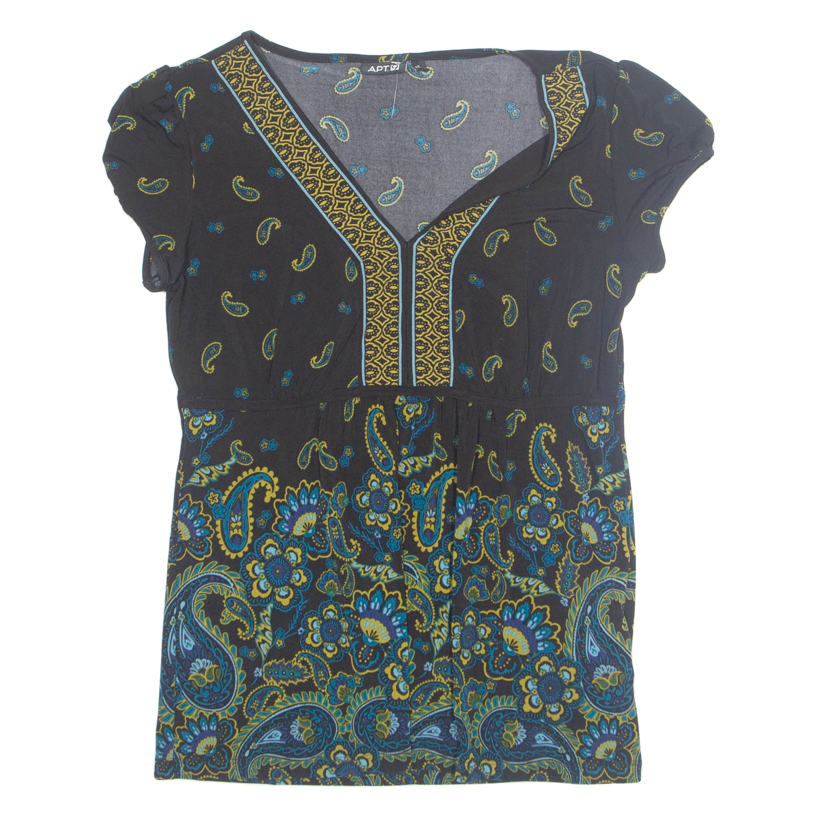 APT. 9 Womens Printed Blouse Blue V-Neck Paisley S Refurbished - N/A refurbished available on Cerqular