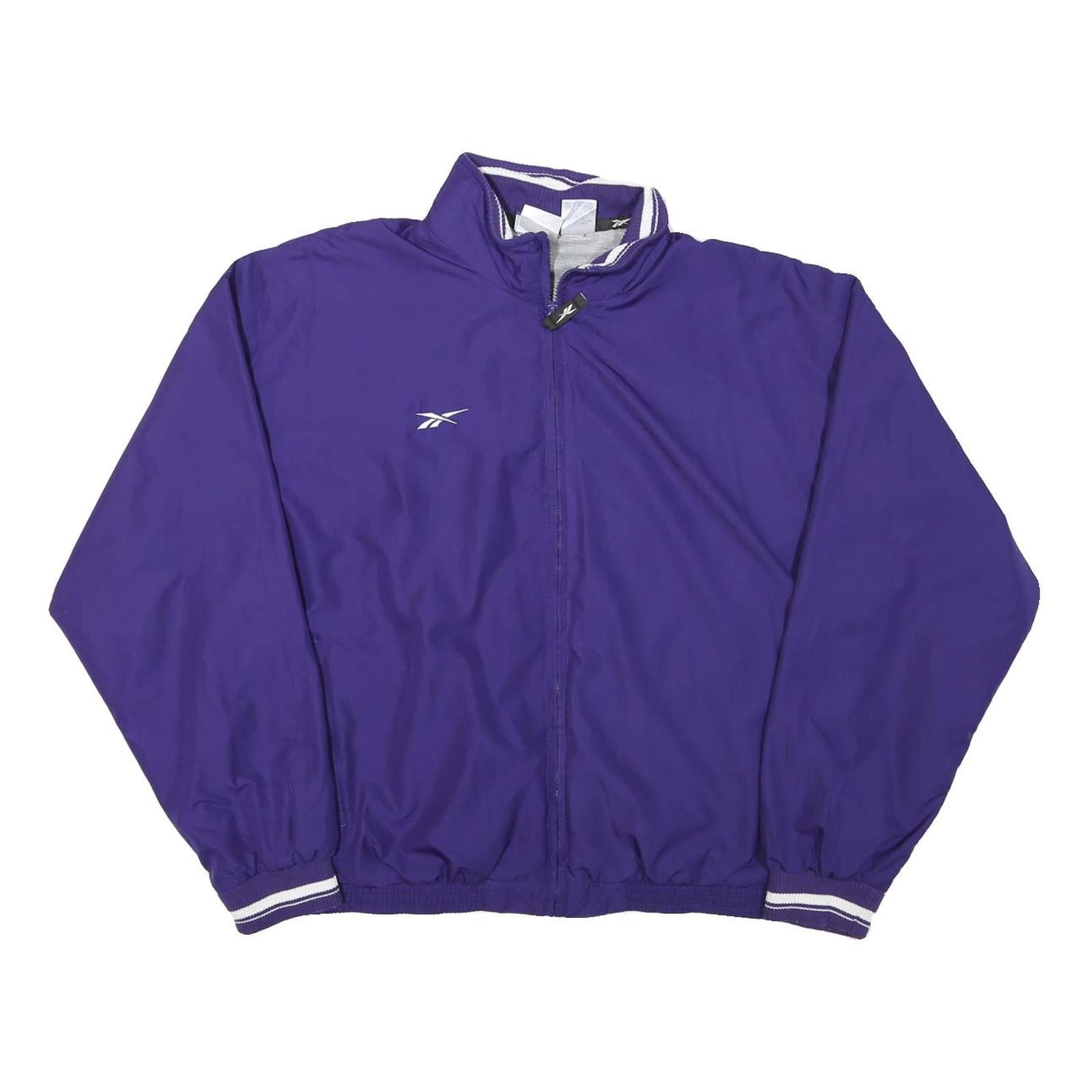 REEBOK Mens Purple & White Track Jacket L Polyester Blend Plain Zip Athletic Refurbished - N/A refurbished available on Cerqular