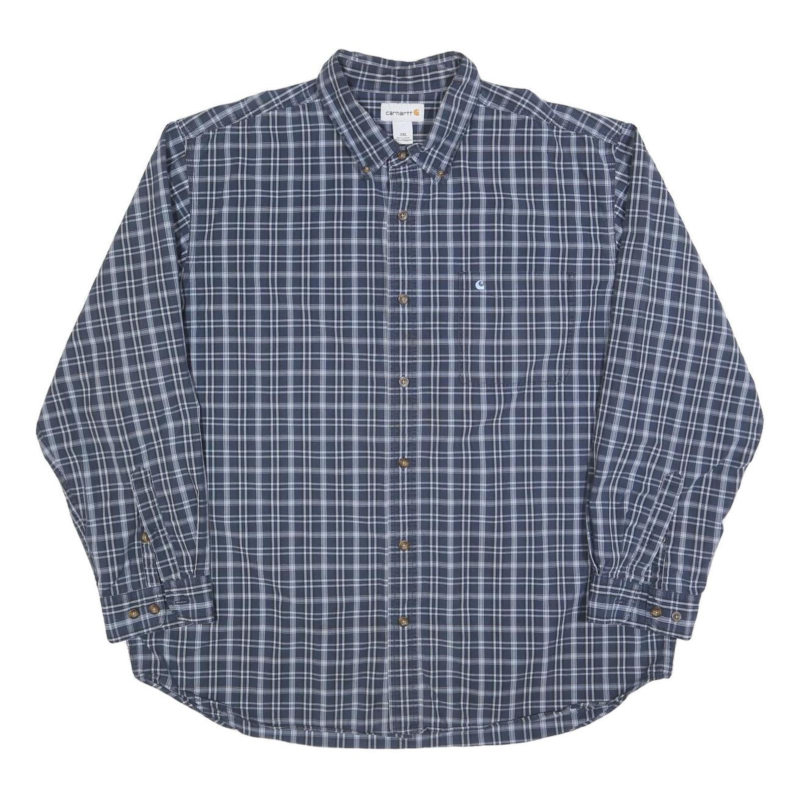 CARHARTT Mens Blue & White Check Shirt 2XL Cotton Button-Down Workwear Refurbished - N/A refurbished available on Cerqular