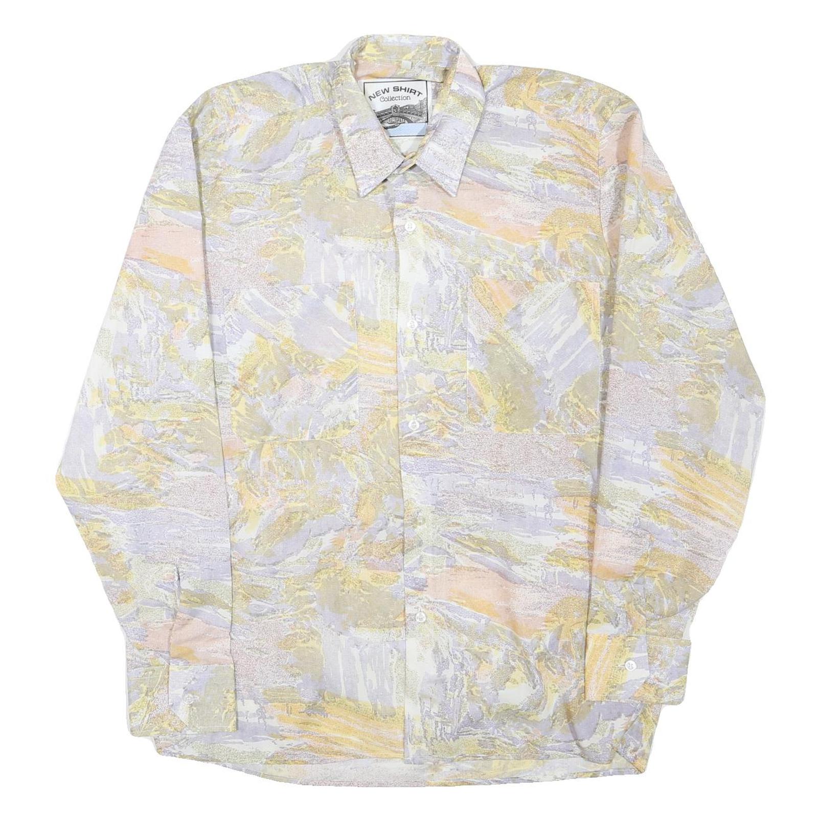NEW SHIRT COLLECTION Mens Pale Yellow & Cream Abstract Print Shirt L Lightweight Refurbished - N/A refurbished available on Cerqular