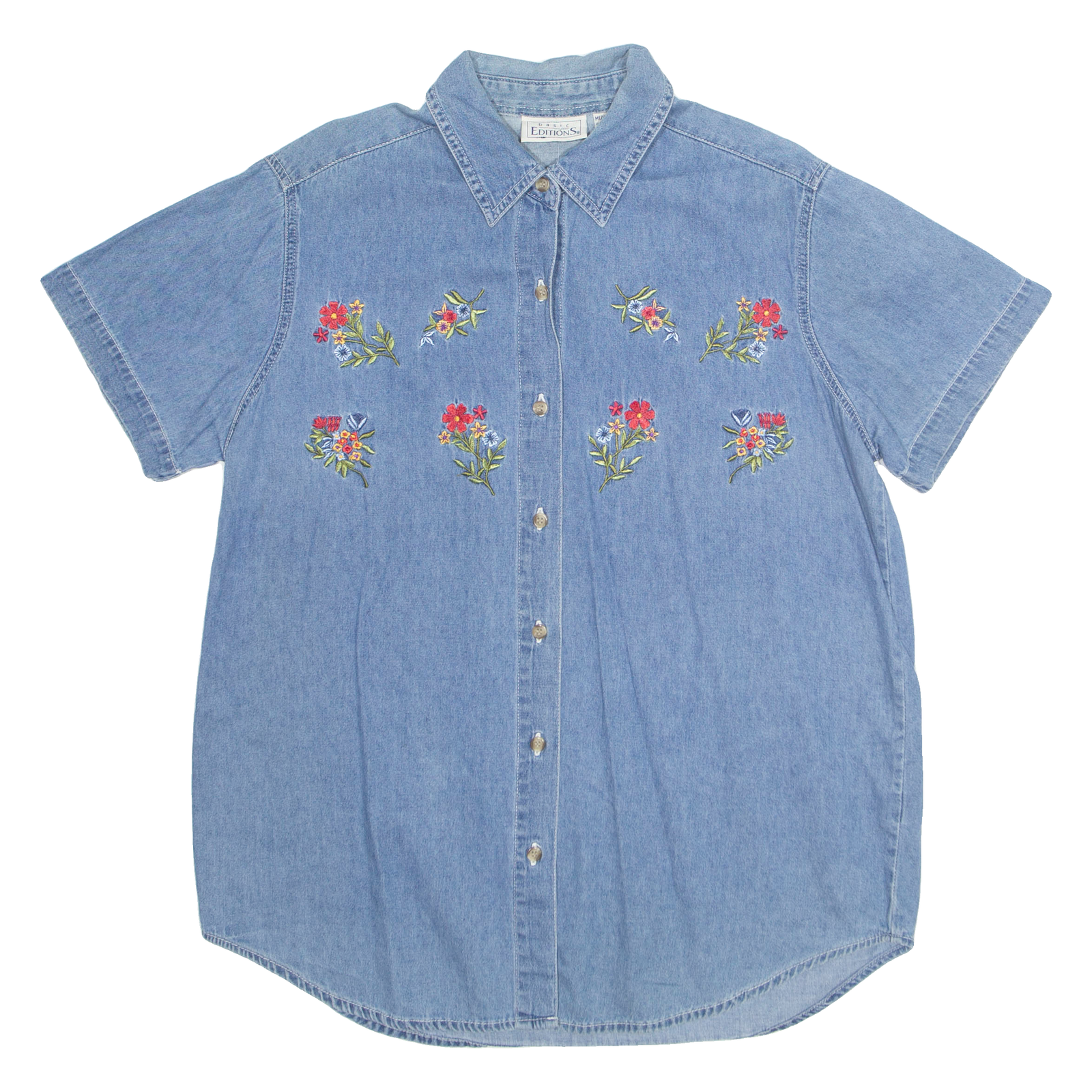 BASIC EDITIONS Womens Shirt Blue Collared Floral M Refurbished - N/A refurbished available on Cerqular