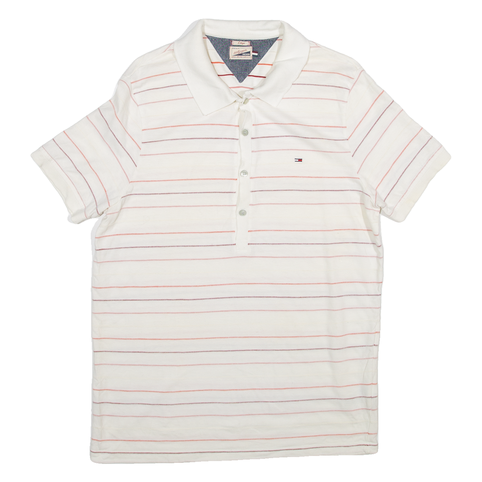 TOMMY HILFIGER Mens Polo Shirt White Striped L Refurbished - N/A refurbished available on Cerqular
