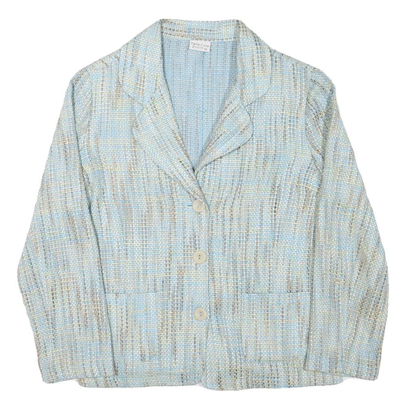 DELLA CITTA Womens Blue Beige Cotton Blend Button Jacket L Woven Classic Refurbished - N/A refurbished available on Cerqular