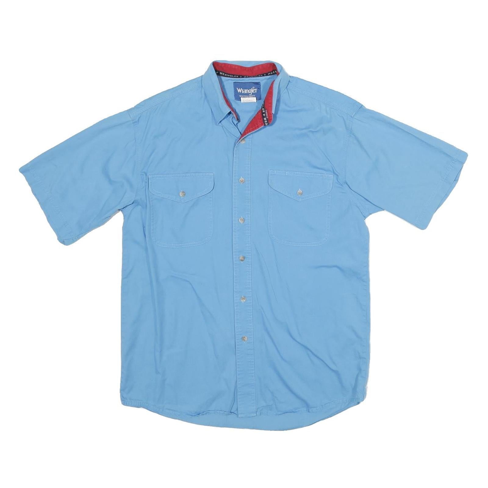 WRANGLER Mens Blue Short Sleeve Shirt M Cotton Casual Summer Button Front Refurbished - N/A refurbished available on Cerqular