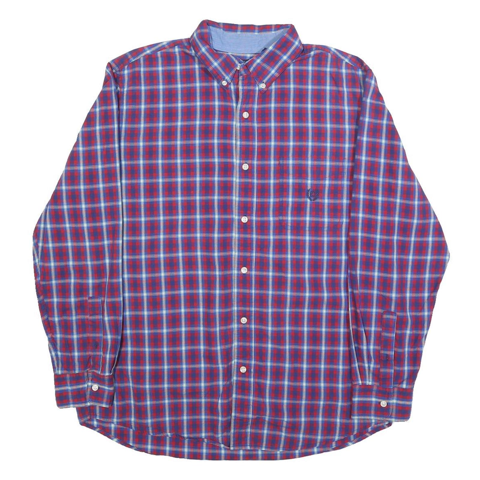 CHAPS Mens Red & Blue Checked Shirt L Button Down Cotton Blend Casual Long Refurbished - N/A refurbished available on Cerqular