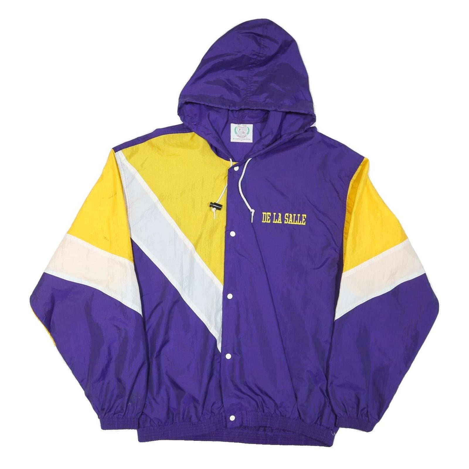 TD SPORTSLINE Mens Purple & Yellow Hooded Nylon Button Jacket XL Lightweight Refurbished - N/A refurbished available on Cerqular