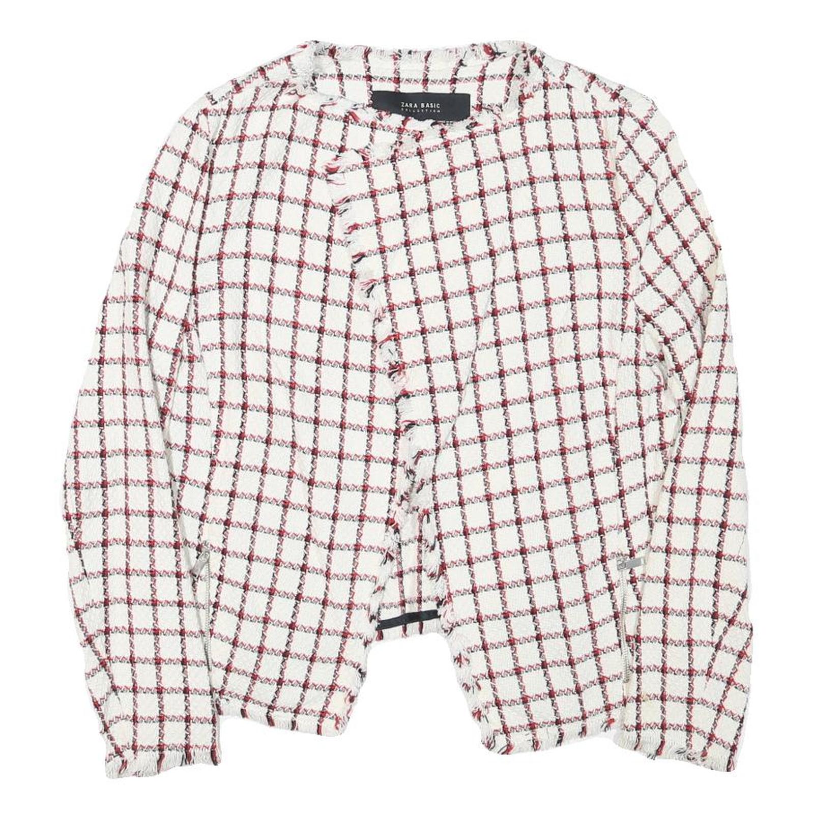 ZARA BASIC Womens White & Red Checked Classic Jacket M Cotton Blend Tweed Refurbished - N/A refurbished available on Cerqular