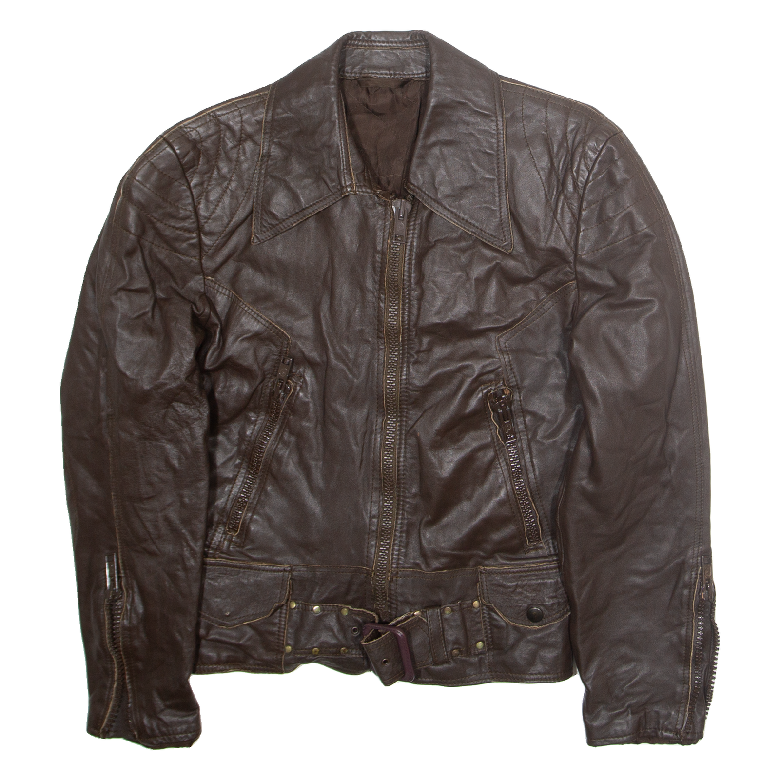 POHJANMAA TURKIS Womens Motorcycle Jacket Brown Leather 90s S Refurbished - N/A refurbished available on Cerqular