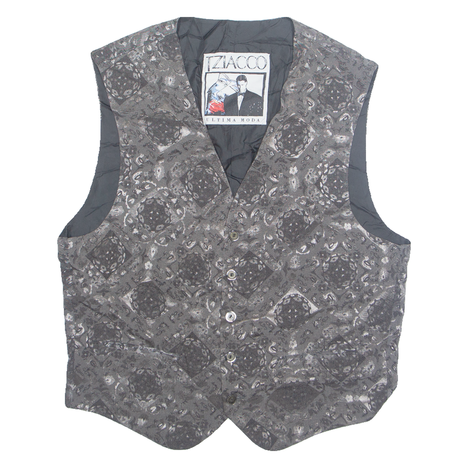 TZIACCO Mens Blazer Waistcoat Grey 90s Crazy Pattern L Refurbished - N/A refurbished available on Cerqular