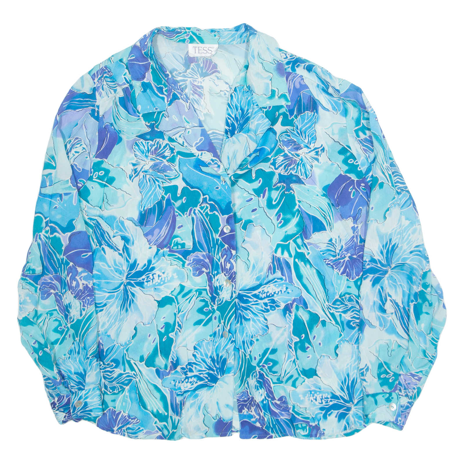 TESS Womens Printed Shirt Blue Collared Long Sleeve Crazy Pattern L Refurbished - N/A refurbished available on Cerqular