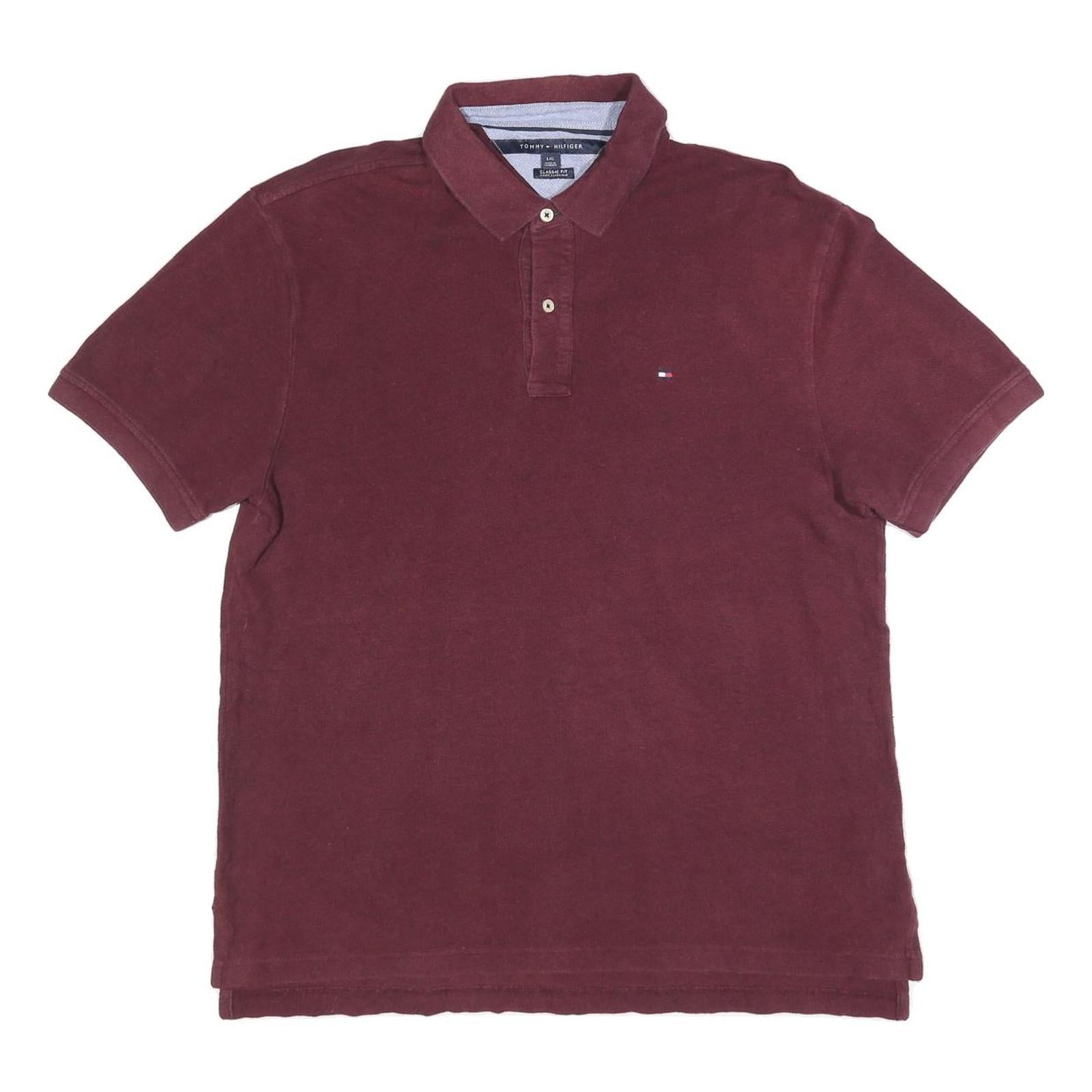 TOMMY HILFIGER Mens Maroon Short Sleeve Plain L Polo Shirt Classic Fit Cotton Refurbished - N/A refurbished available on Cerqular