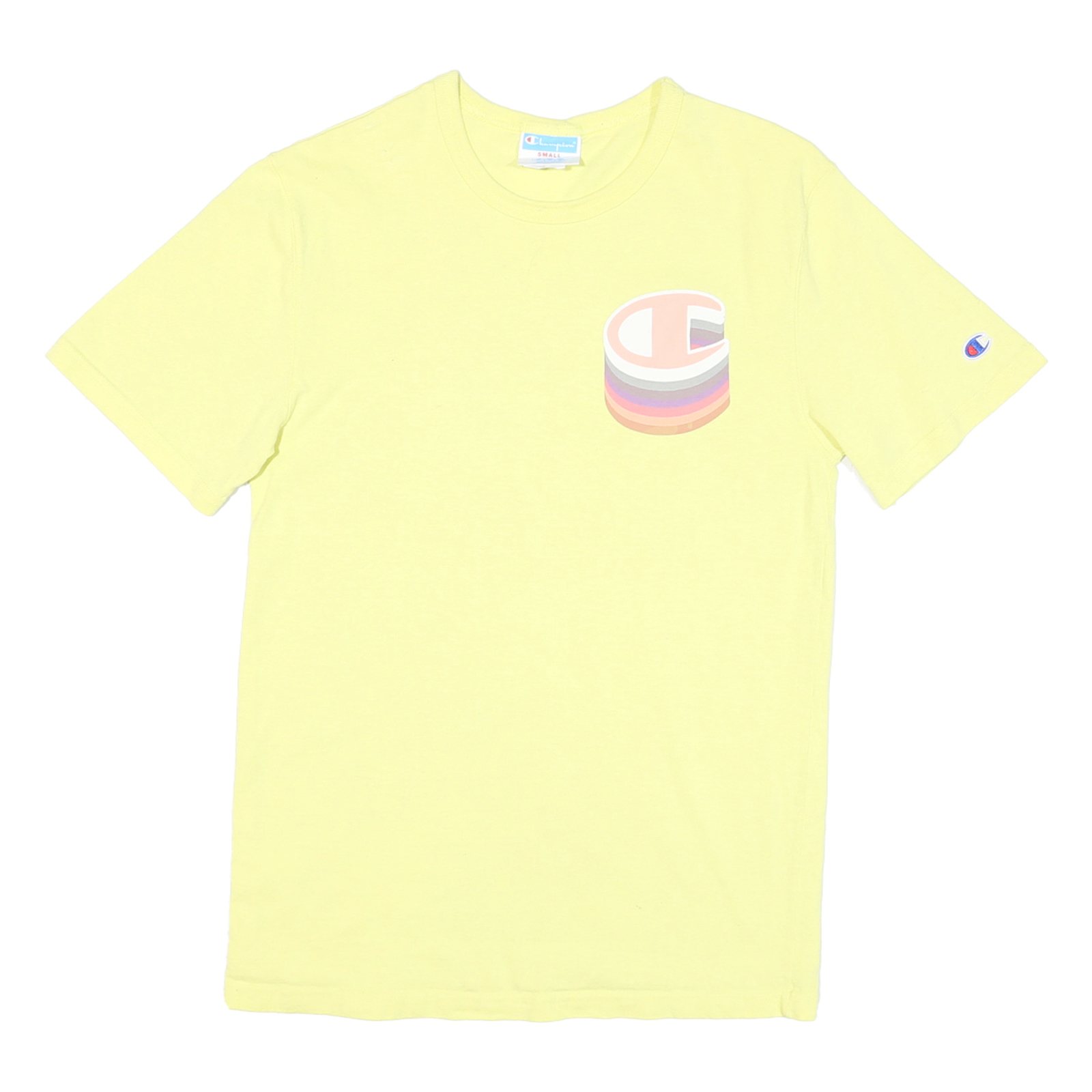 CHAMPION Mens Yellow S Graphic T-Shirt Short Sleeve Crew Neck Cotton Blend Refurbished - N/A refurbished available on Cerqular