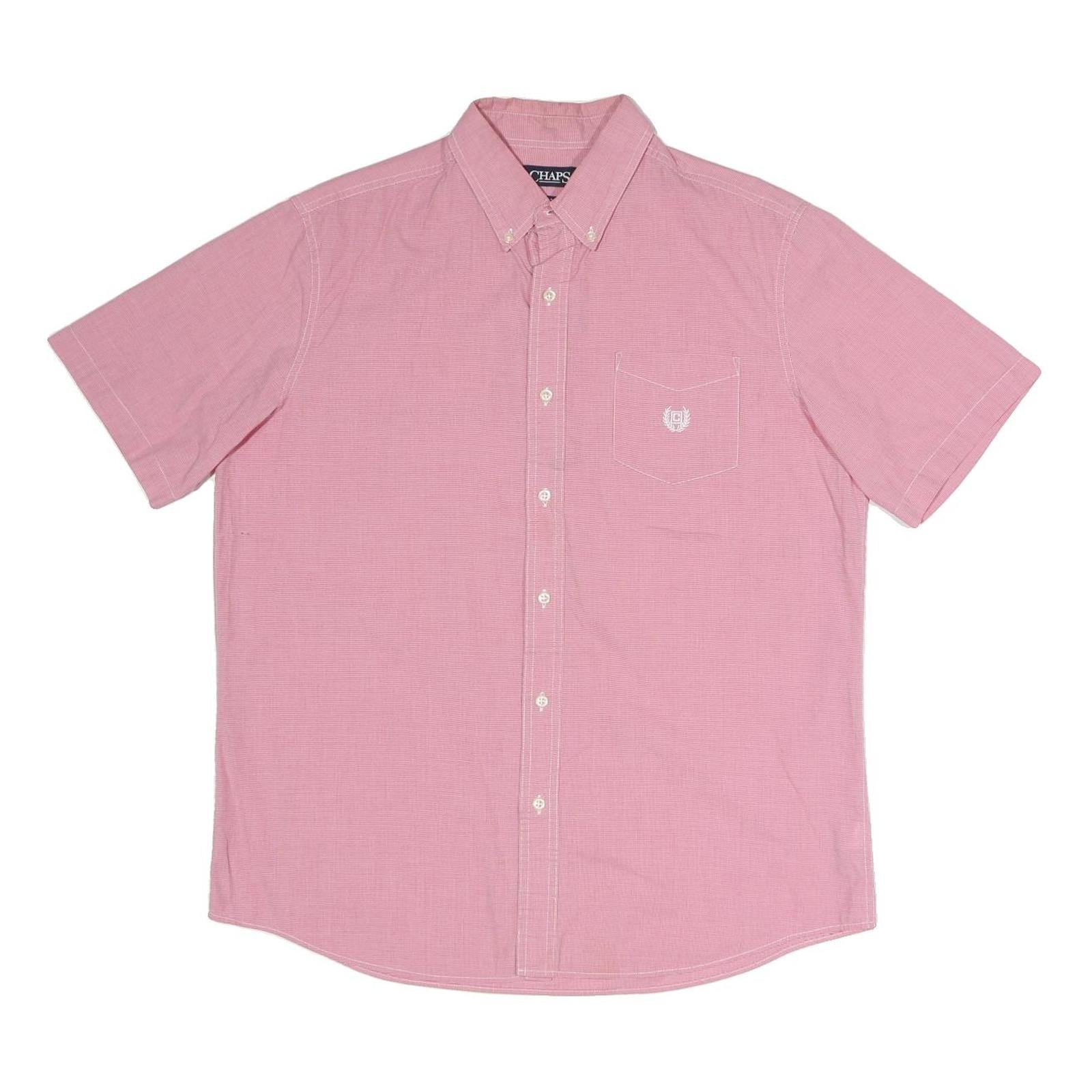 CHAPS Mens Pink Short Sleeve Shirt L Cotton Blend Button Down Pocket Casual Refurbished - N/A refurbished available on Cerqular