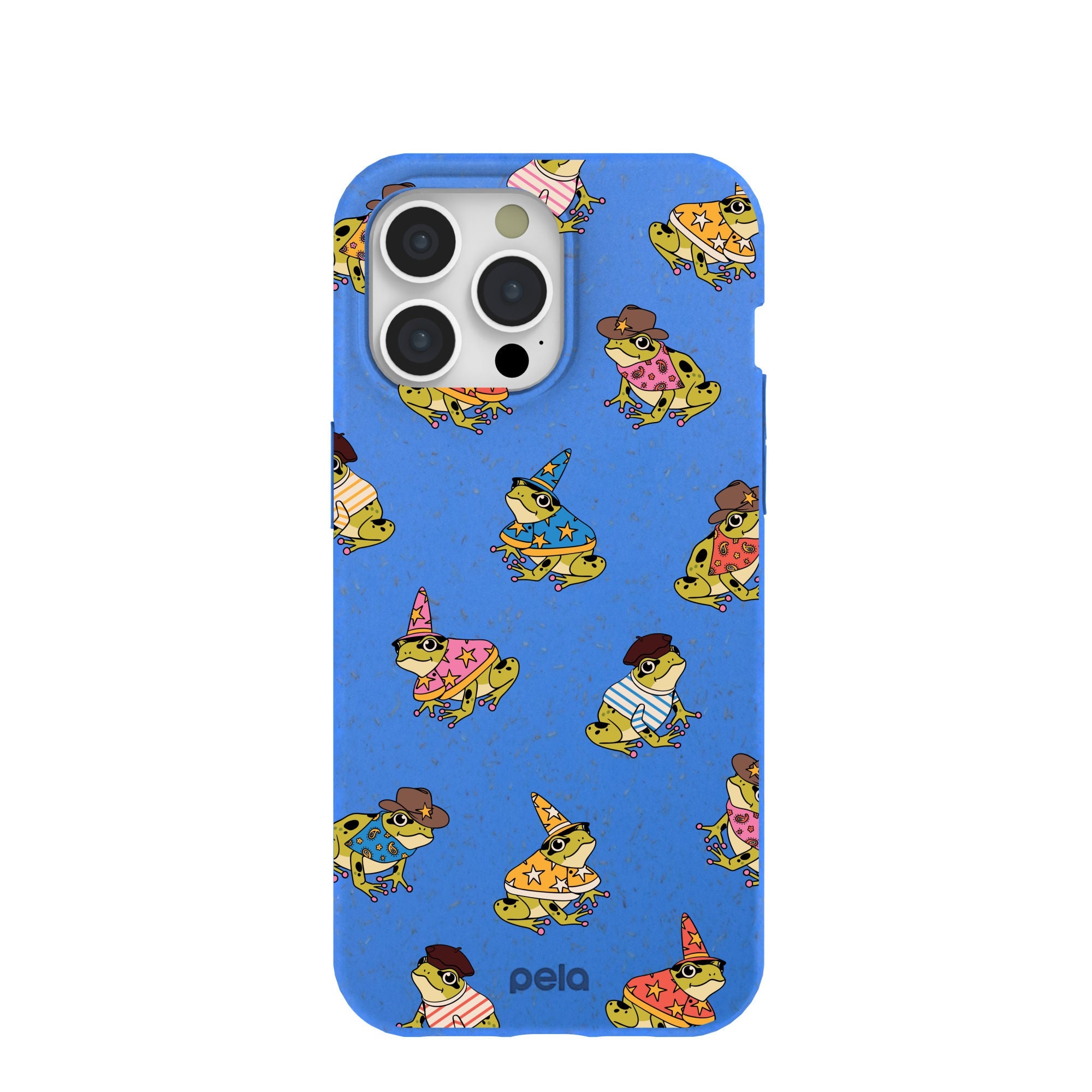 Electric Blue Fancy Frogs iPhone 15 Pro Max Case Refurbished - Pela Case refurbished available on Cerqular