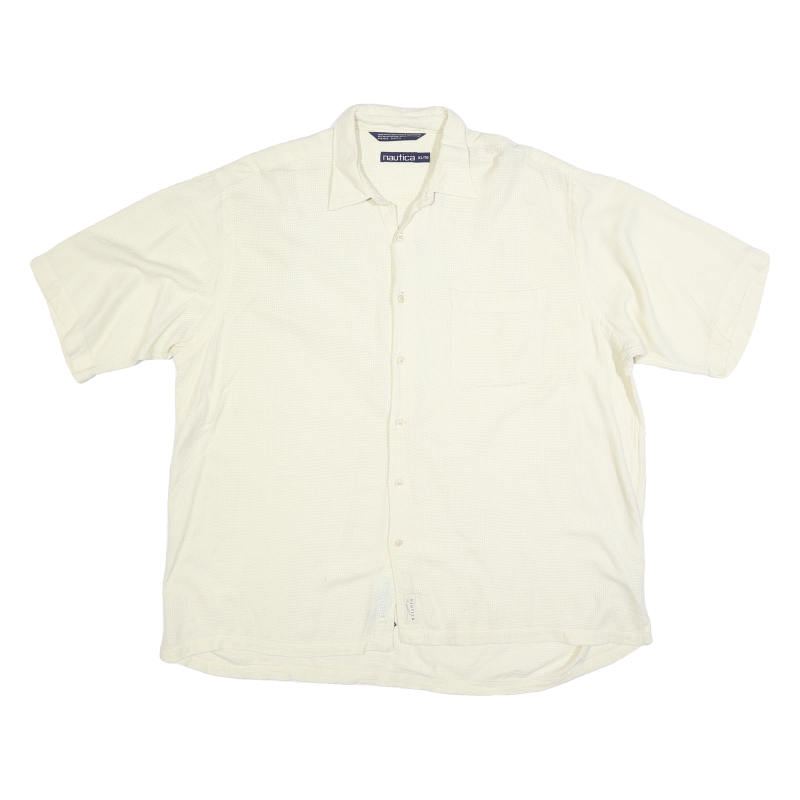 NAUTICA Mens Cream Plain XL Cotton Blend Casual Short Sleeve Shirt Classic Fit Refurbished - N/A refurbished available on Cerqular