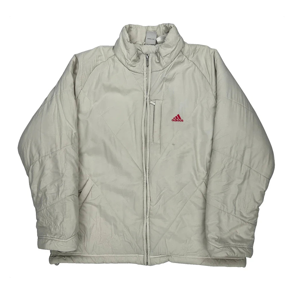 Adidas Puffer - XL Cream Polyester Refurbished - Thrifted (note: this is a term often used to describe second- refurbished available on Cerqular