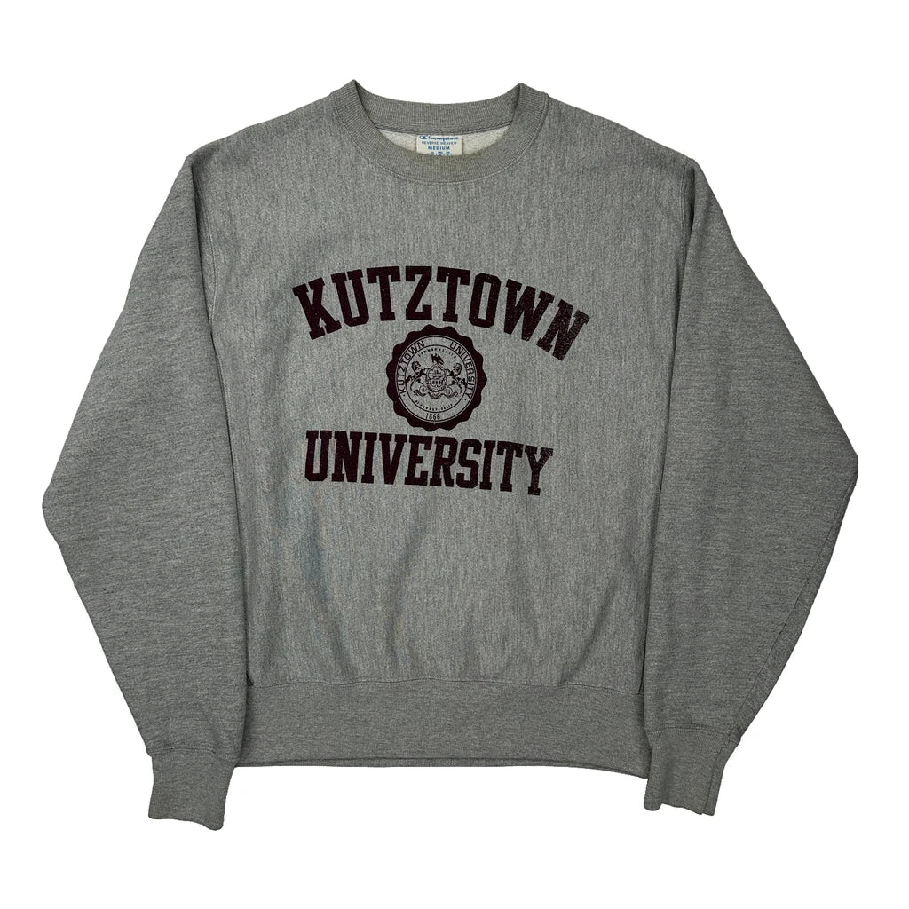 Reverse Weave Champion College Sweatshirt - Medium Grey Cotton Blend Refurbished - Thrifted (note: this is a term often used to describe second- refurbished available on Cerqular