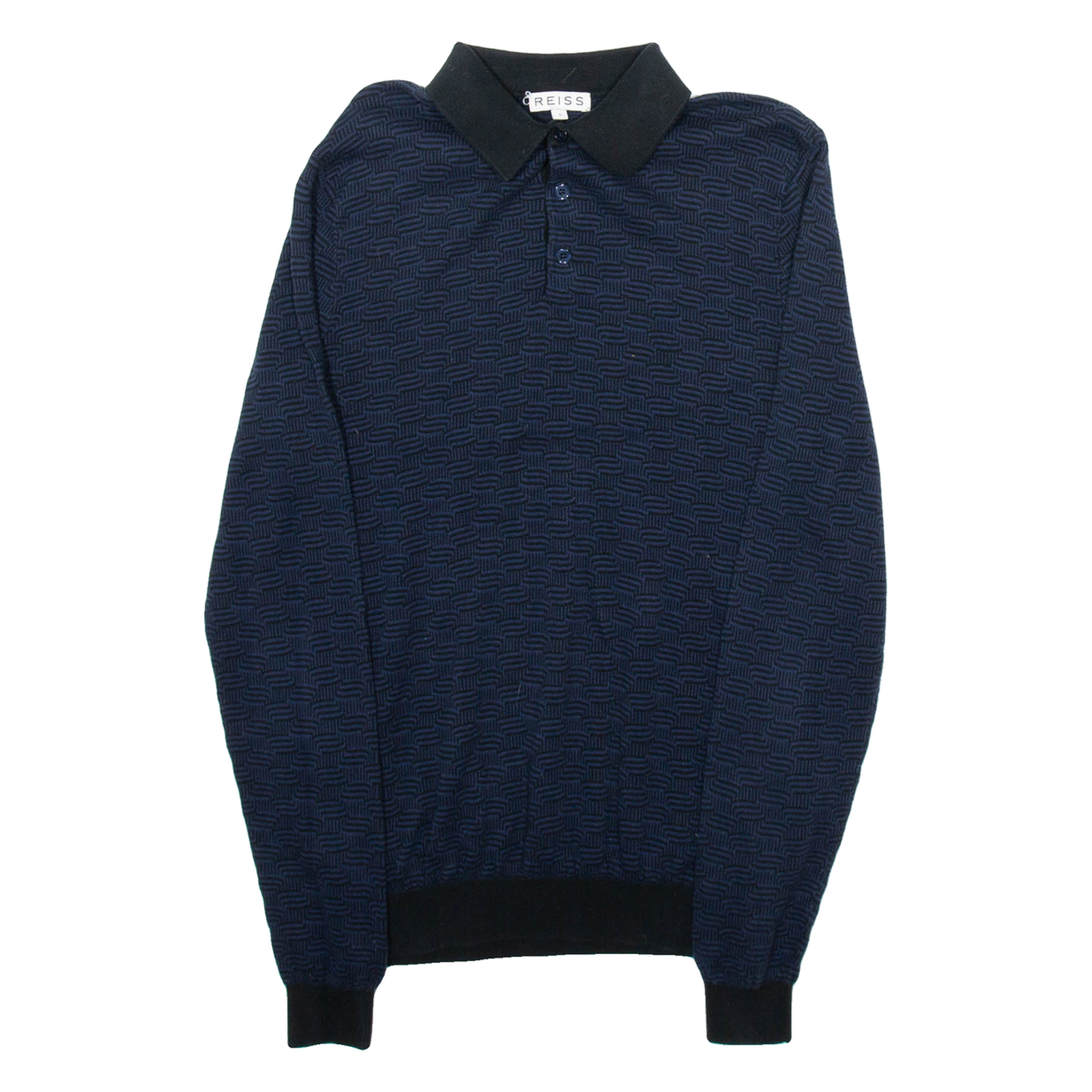 REISS Mens Polo Shirt Blue Crazy Pattern Long Sleeve S Refurbished - N/A refurbished available on Cerqular