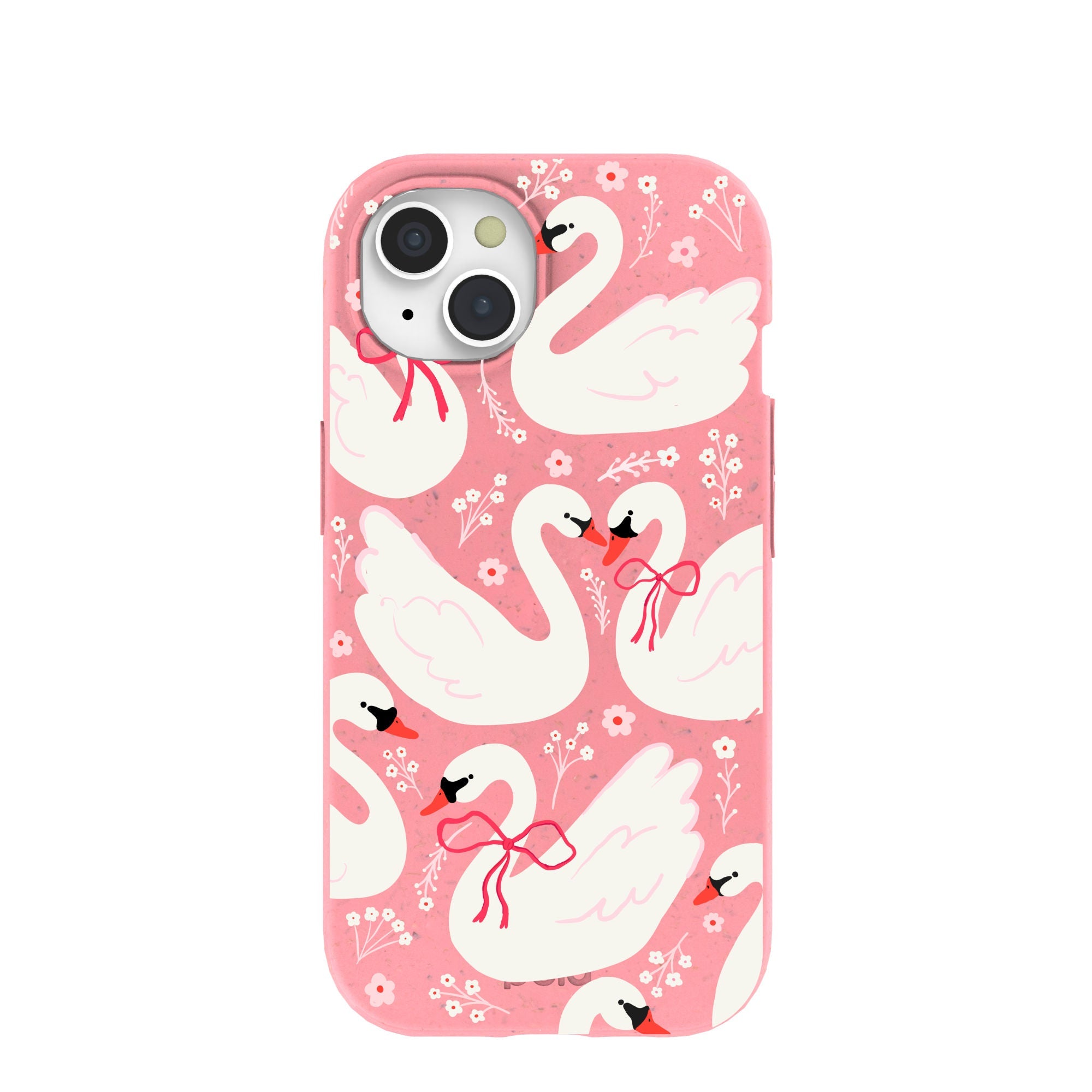 Bubblegum Pink Swan Garden iPhone 15 Case Refurbished - Pela Case refurbished available on Cerqular