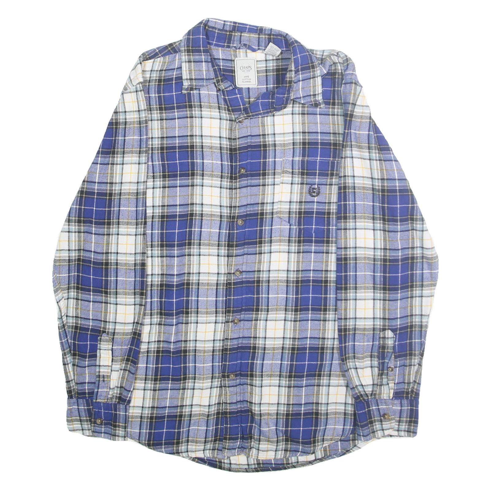 CHAPS Mens Blue & White Plaid Cotton Flannel Shirt M Casual Stylish Button-Down Refurbished - N/A refurbished available on Cerqular