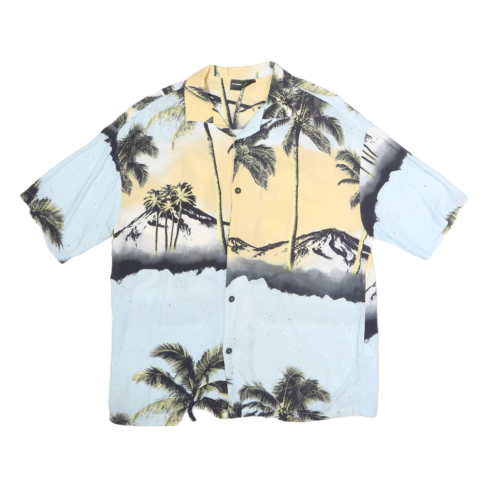 PULL & BEAR Mens Blue & Yellow Tropical Print Shirt S Casual Cotton Blend Summer Refurbished - N/A refurbished available on Cerqular
