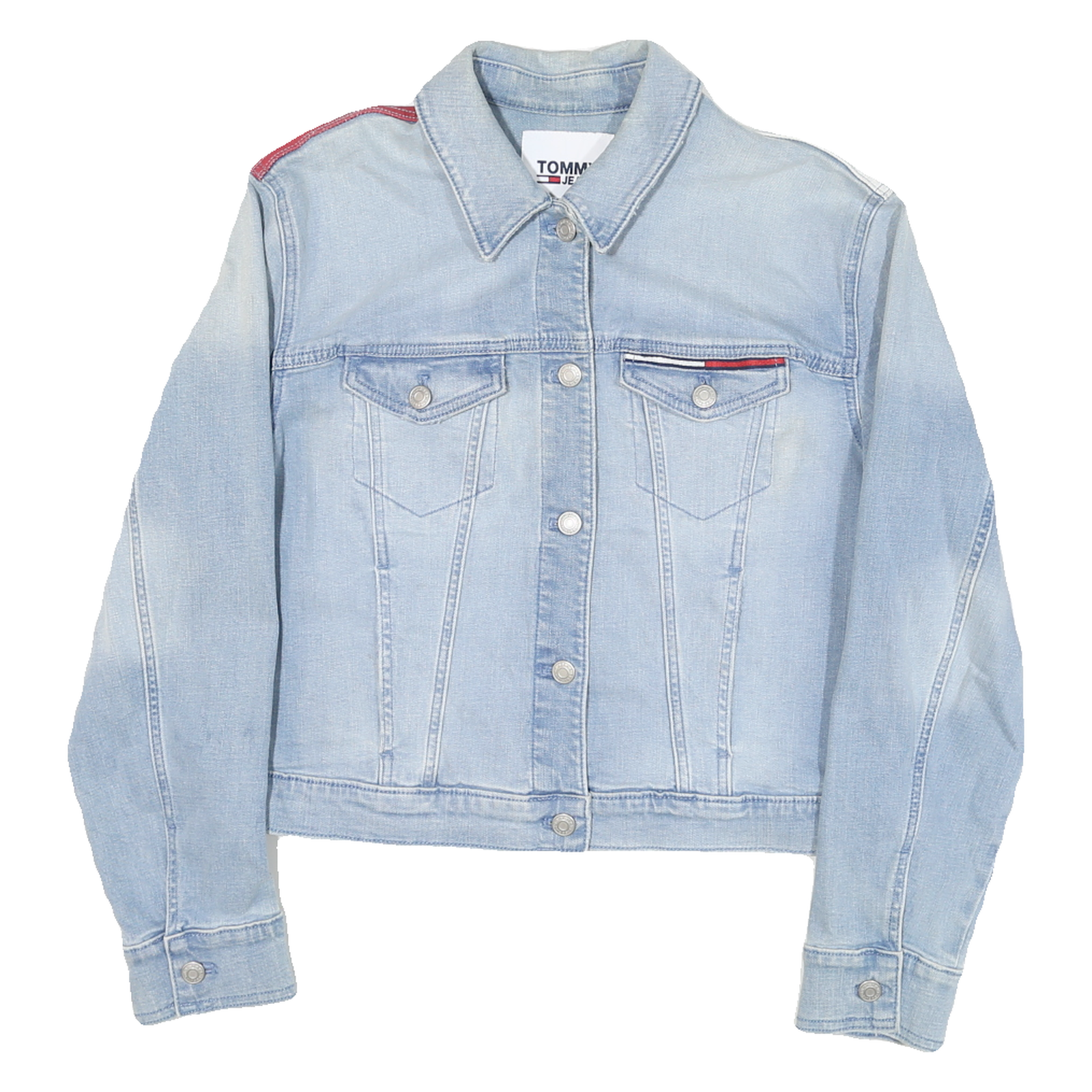 TOMMY HILFIGER Womens Blue Denim Button Jacket M Cotton Blend Colourblock Casual Refurbished - N/A refurbished available on Cerqular