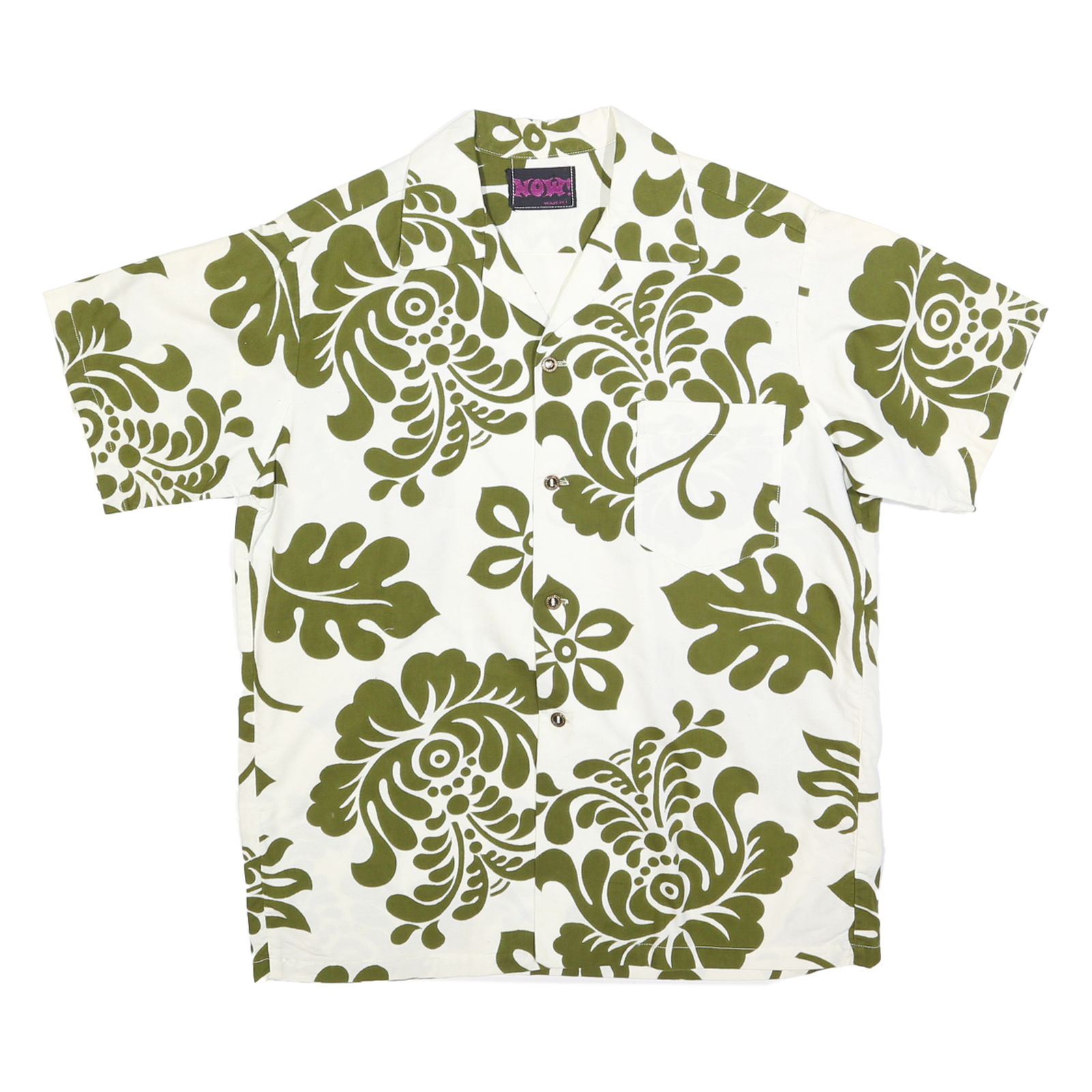 NOW! Mens White & Olive Green Cotton Blend Short Sleeve Shirt S Relaxed Fit Refurbished - N/A refurbished available on Cerqular