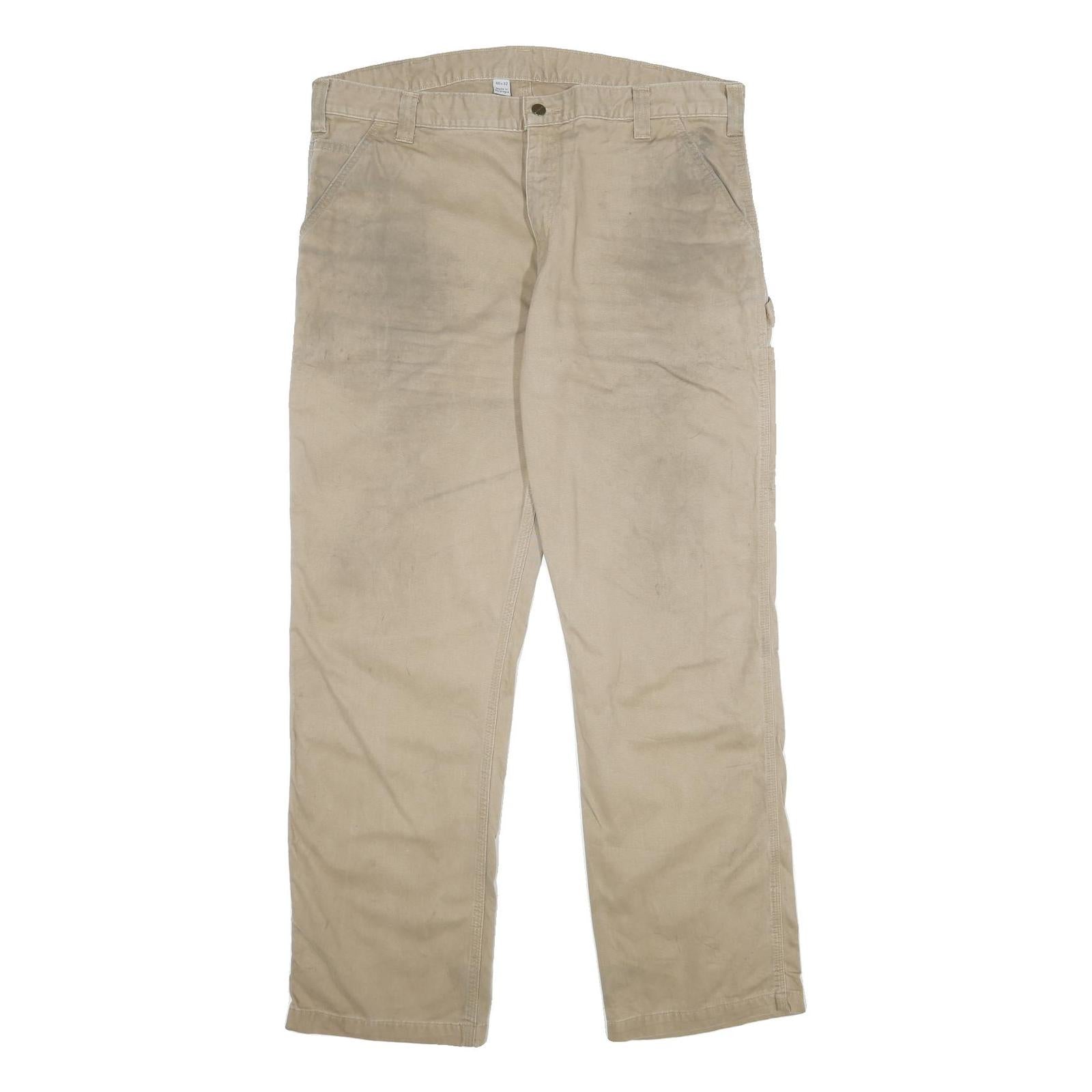 CARHARTT Mens Cotton Beige Relaxed Straight Trousers W40 L32 Workwear Zip Refurbished - N/A refurbished available on Cerqular