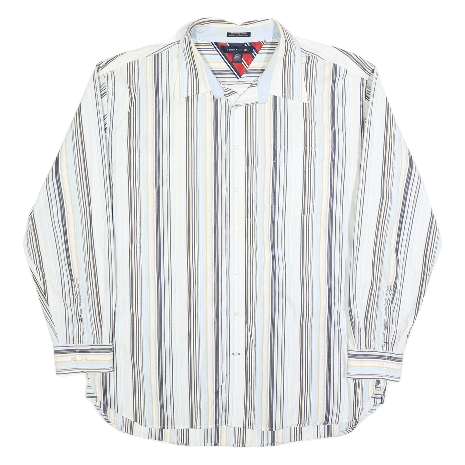 TOMMY HILFIGER Mens White & Beige Striped Shirt 2XL Cotton Blend Casual Long Refurbished - N/A refurbished available on Cerqular