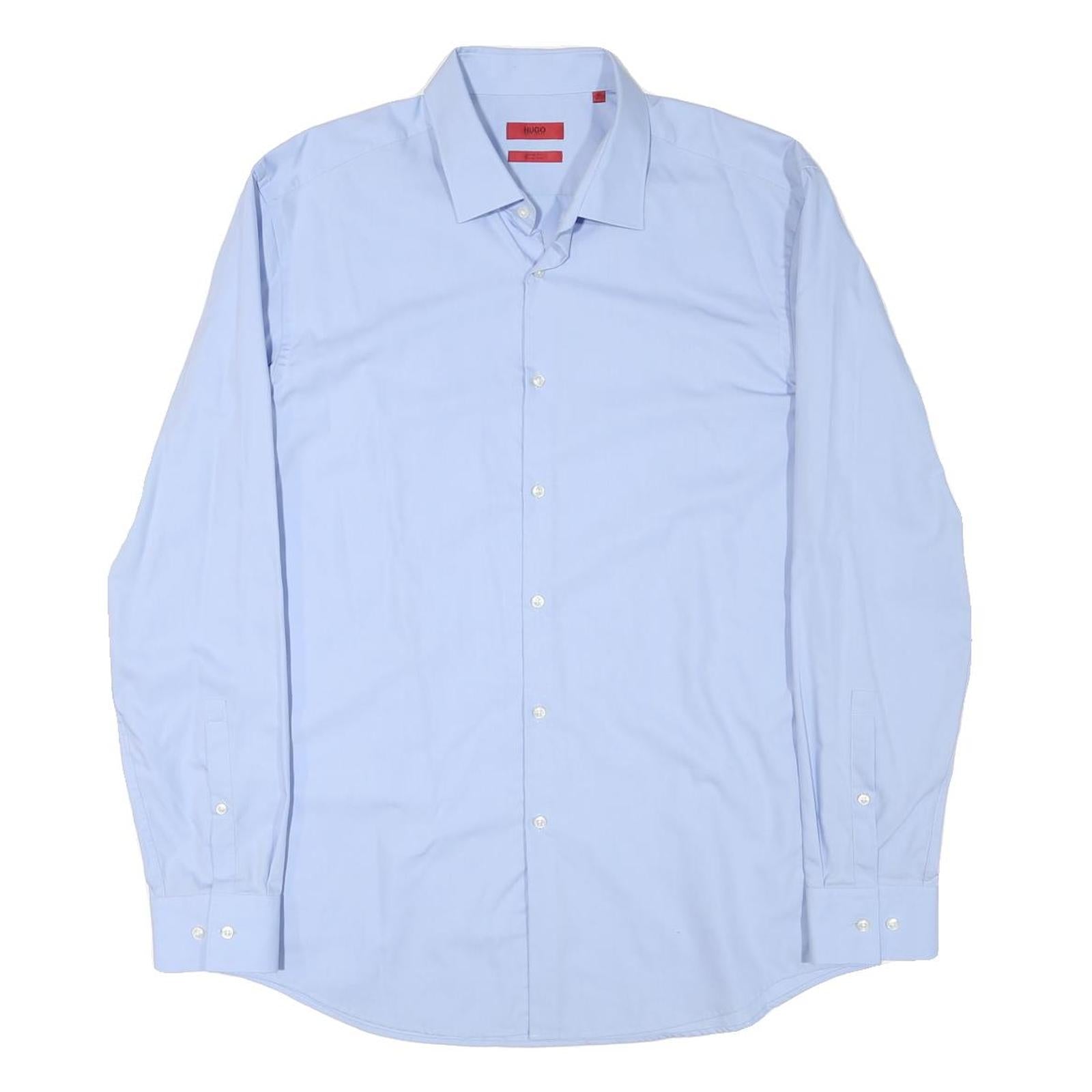 HUGO BOSS Mens Blue Shirt L Cotton Blend Classic Formal Long Sleeve Button Refurbished - N/A refurbished available on Cerqular