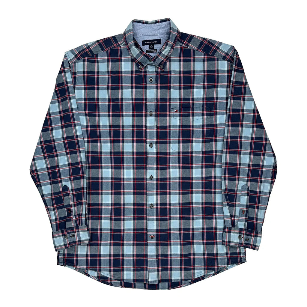 Tommy Hilfiger Checked Shirt - XL Blue Cotton Refurbished - Thrifted (note: this is a term often used to describe second- refurbished available on Cerqular