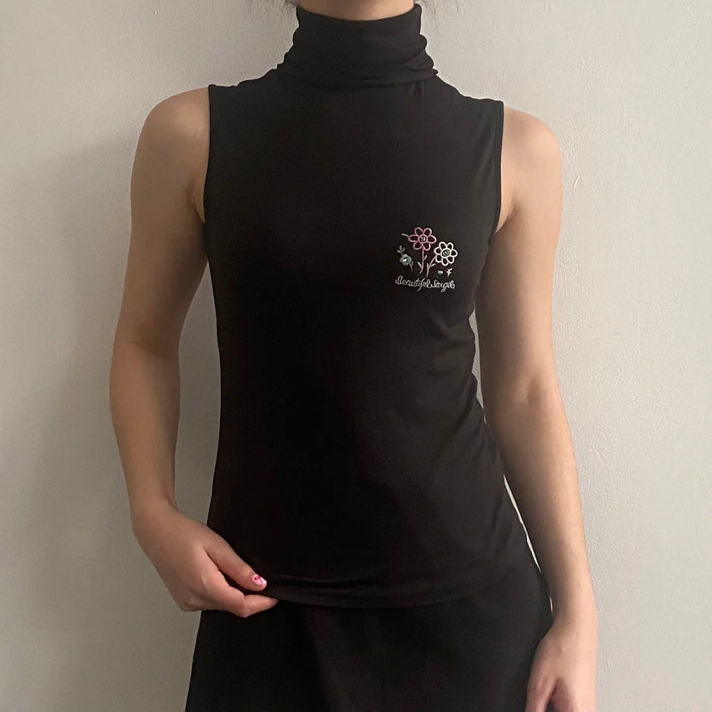 Unbranded Embroidered Rollneck - Small Black Cotton Blend Refurbished - Thrifted (note: this is a term often used to describe second- refurbished available on Cerqular
