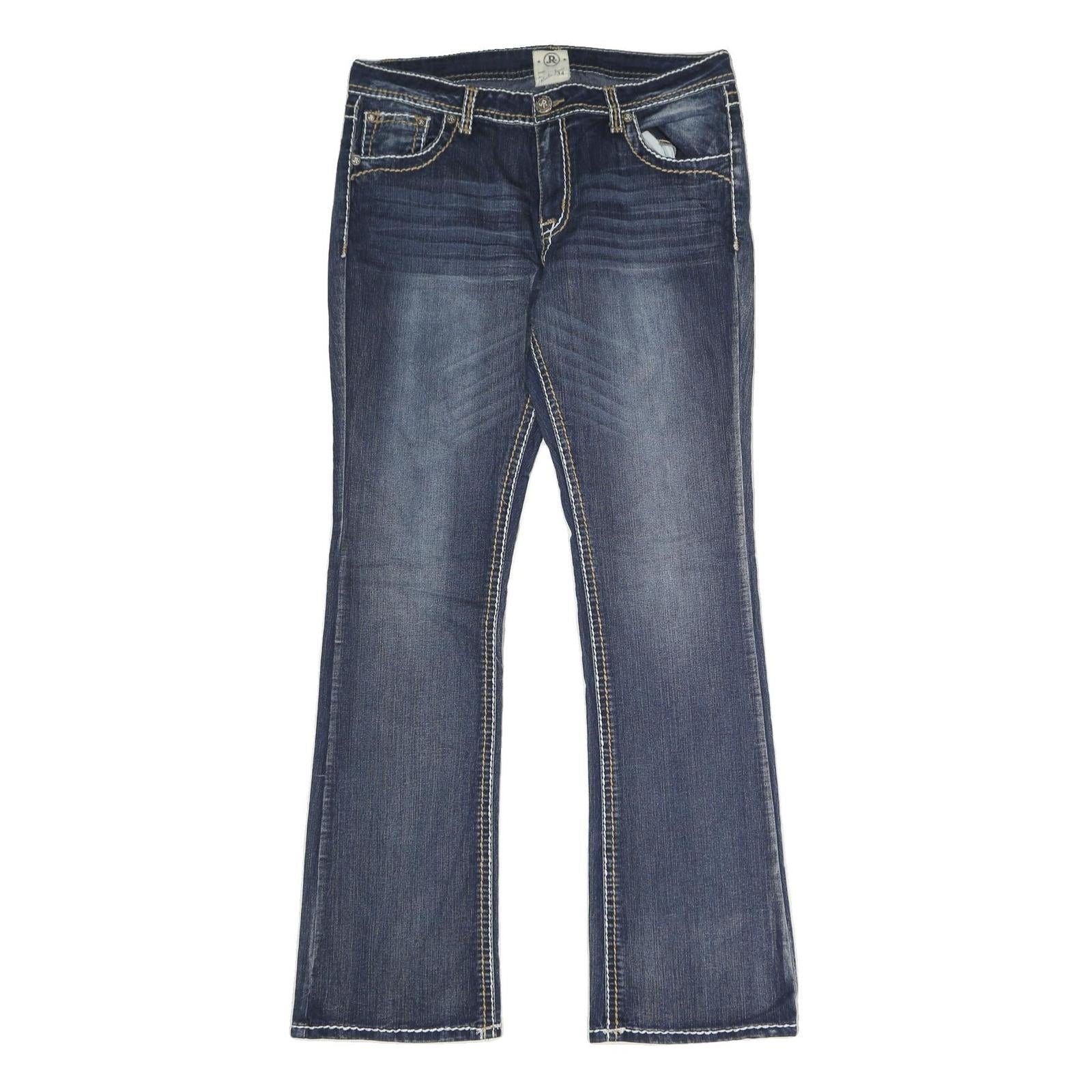 REALCO JEANS Womens Jeans Blue Regular Bootcut Denim Medium W34 L34 Embroidered Refurbished - N/A refurbished available on Cerqular