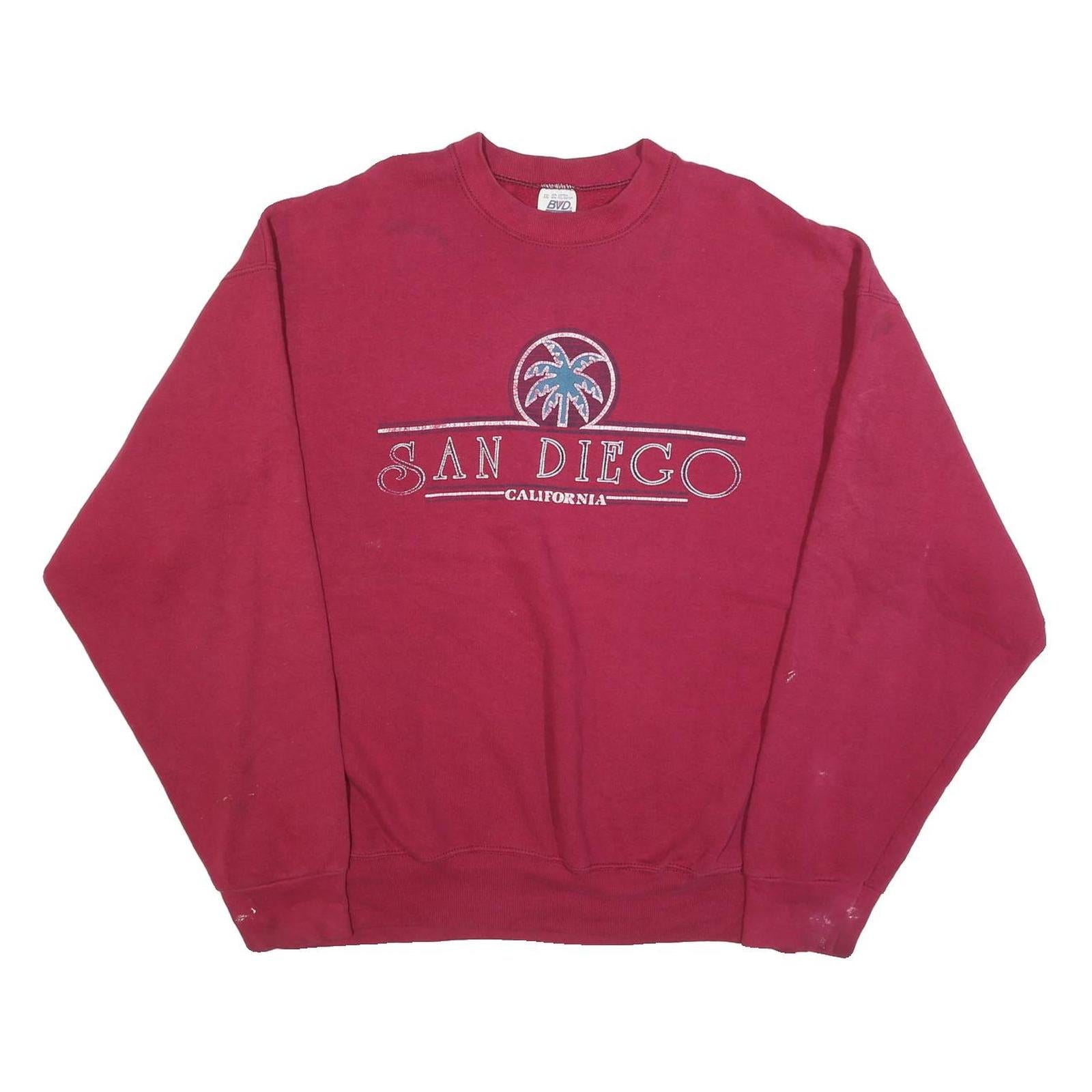 BVD Mens Red San Diego California Crew Neck 2XL Cotton Blend Sweatshirt Refurbished - N/A refurbished available on Cerqular