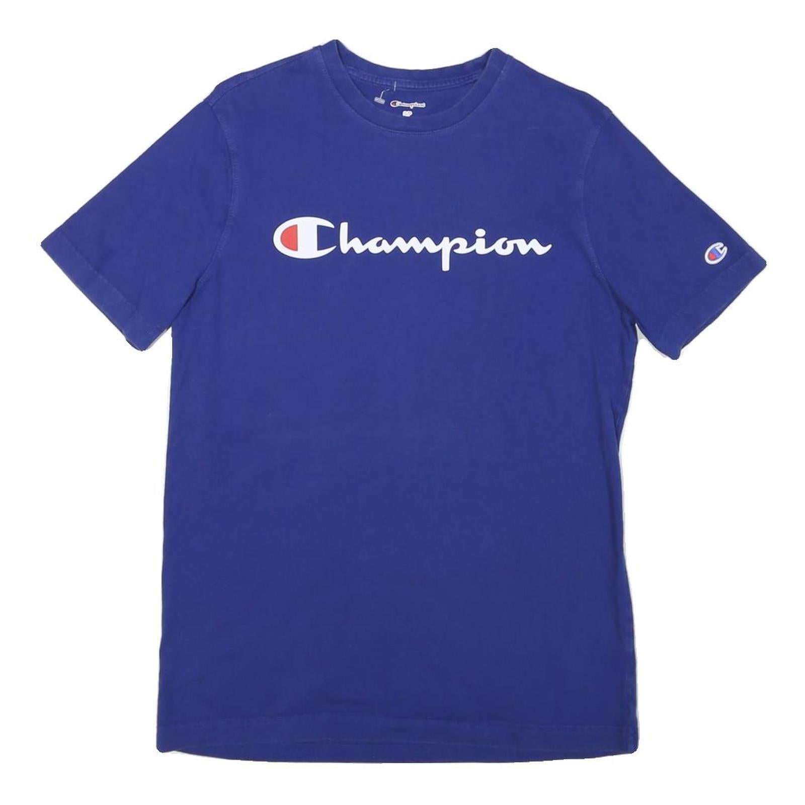 CHAMPION Mens Blue Cotton Blend T-Shirt S Short Sleeve Crew Neck Logo Print Refurbished - N/A refurbished available on Cerqular