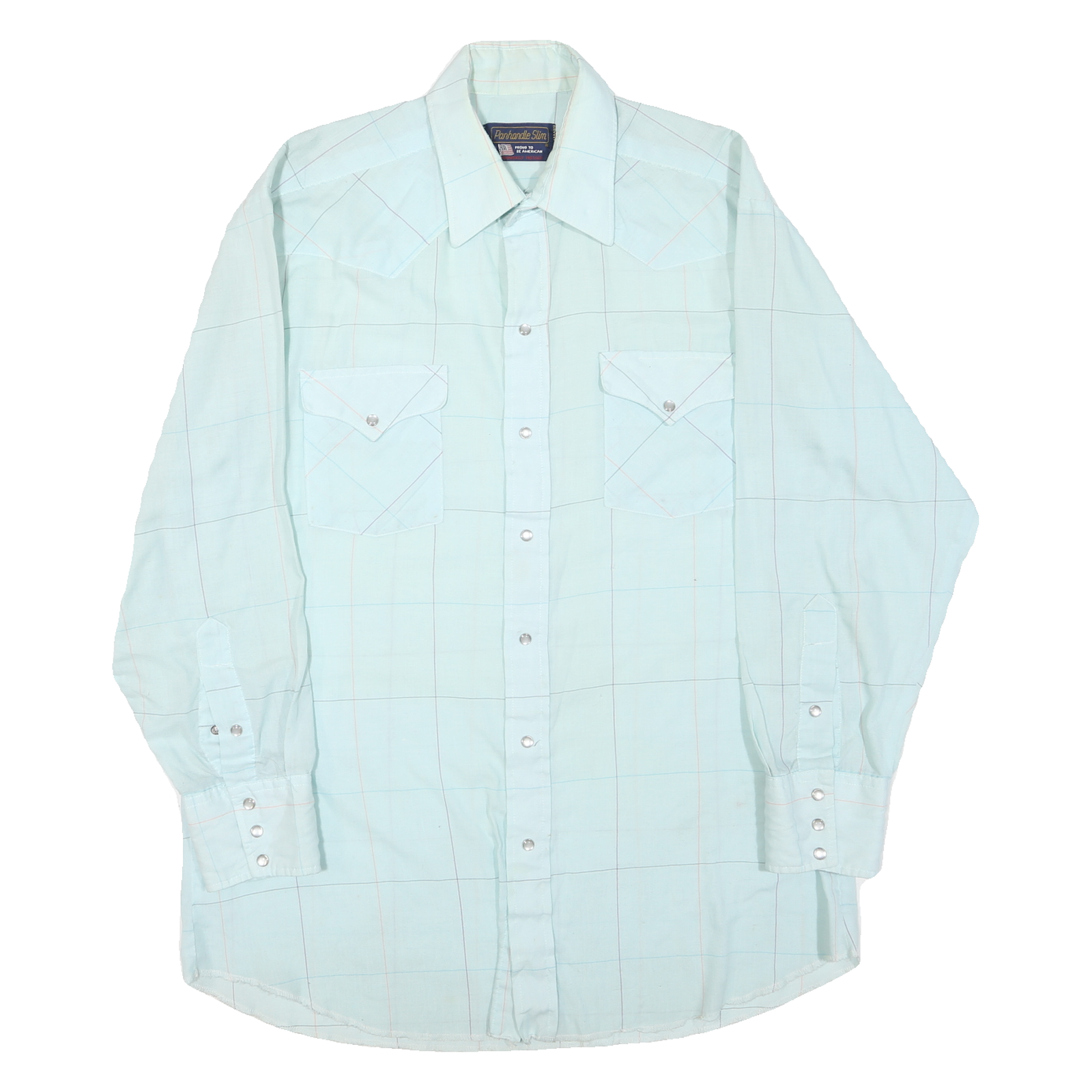 PANHANDLE Mens Light Blue & Cream Check Shirt M Western Slim Fit Button Pocket Refurbished - N/A refurbished available on Cerqular